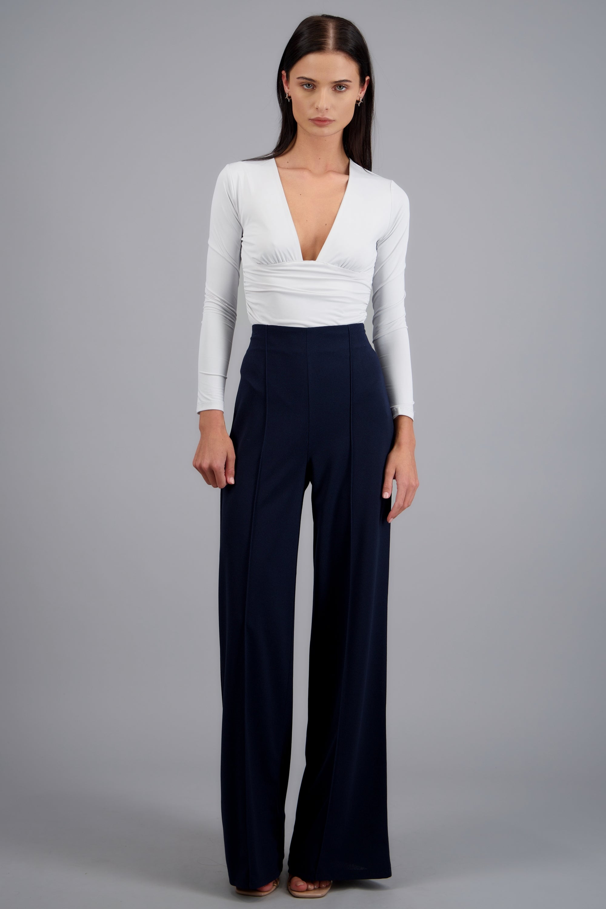 Pantalón Wide Leg Cintura Alta Costuras MARINO