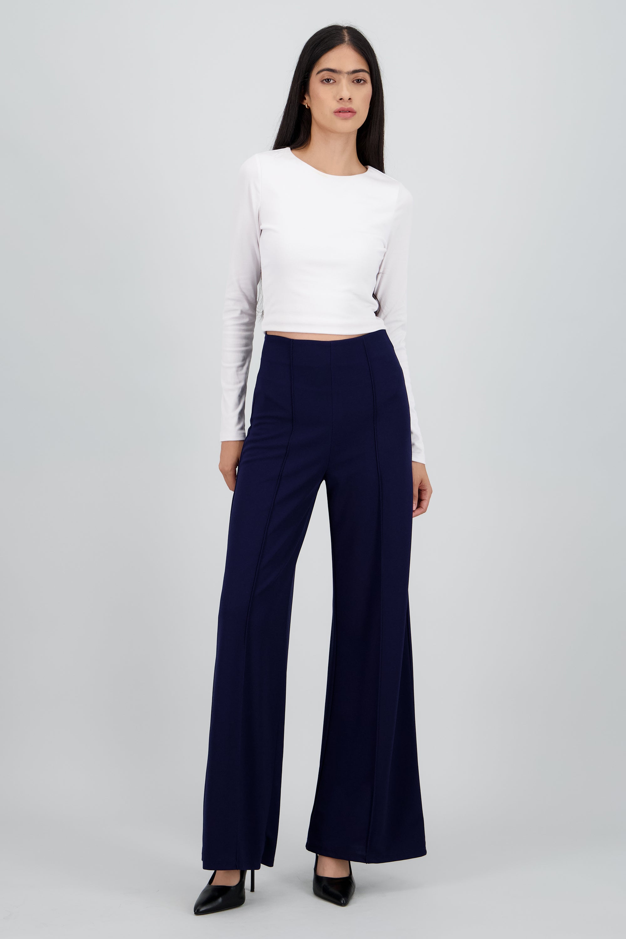 Pantalón Wide Leg Cintura Alta Costuras MARINO