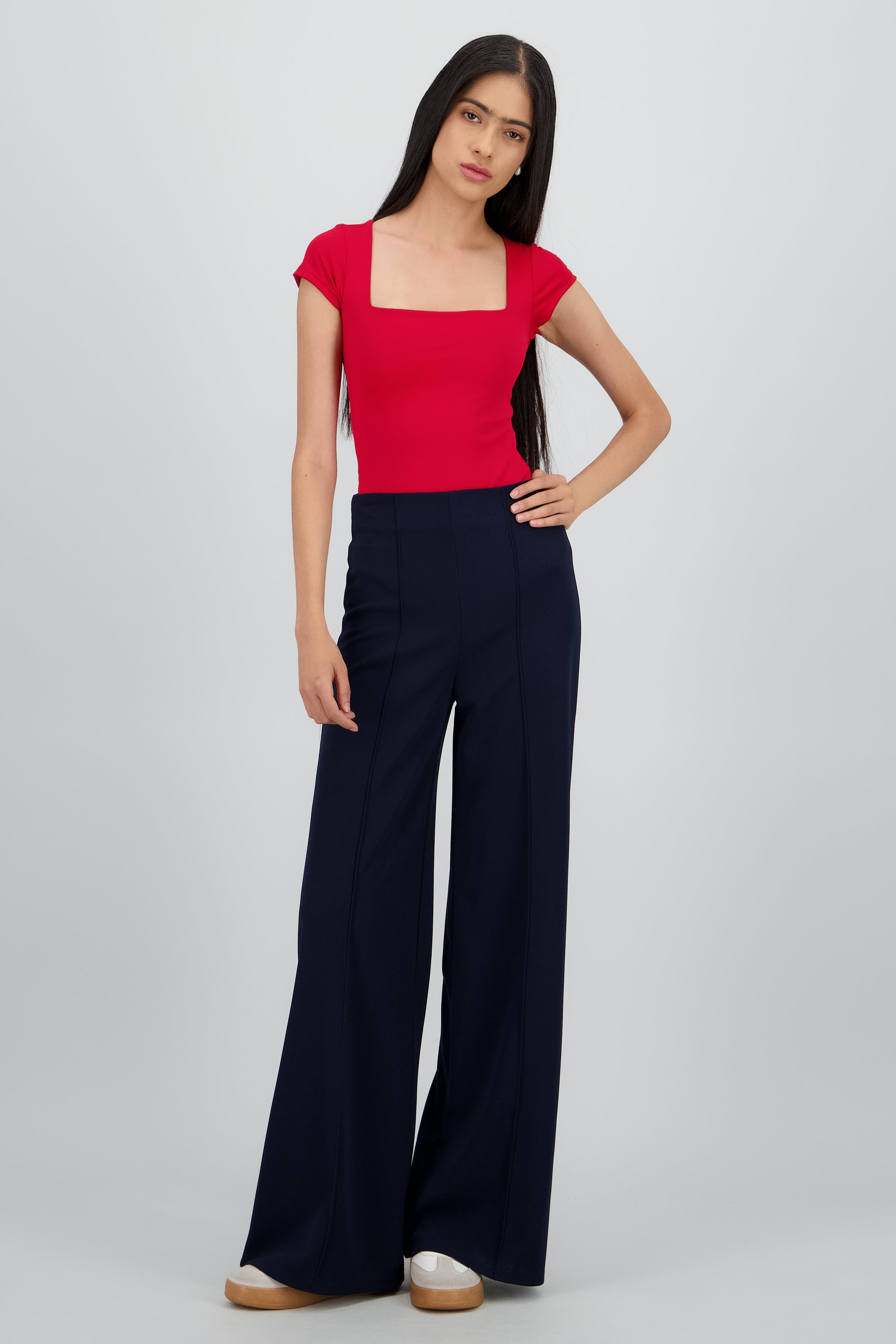 Pantalón Wide Leg Cintura Alta Costuras