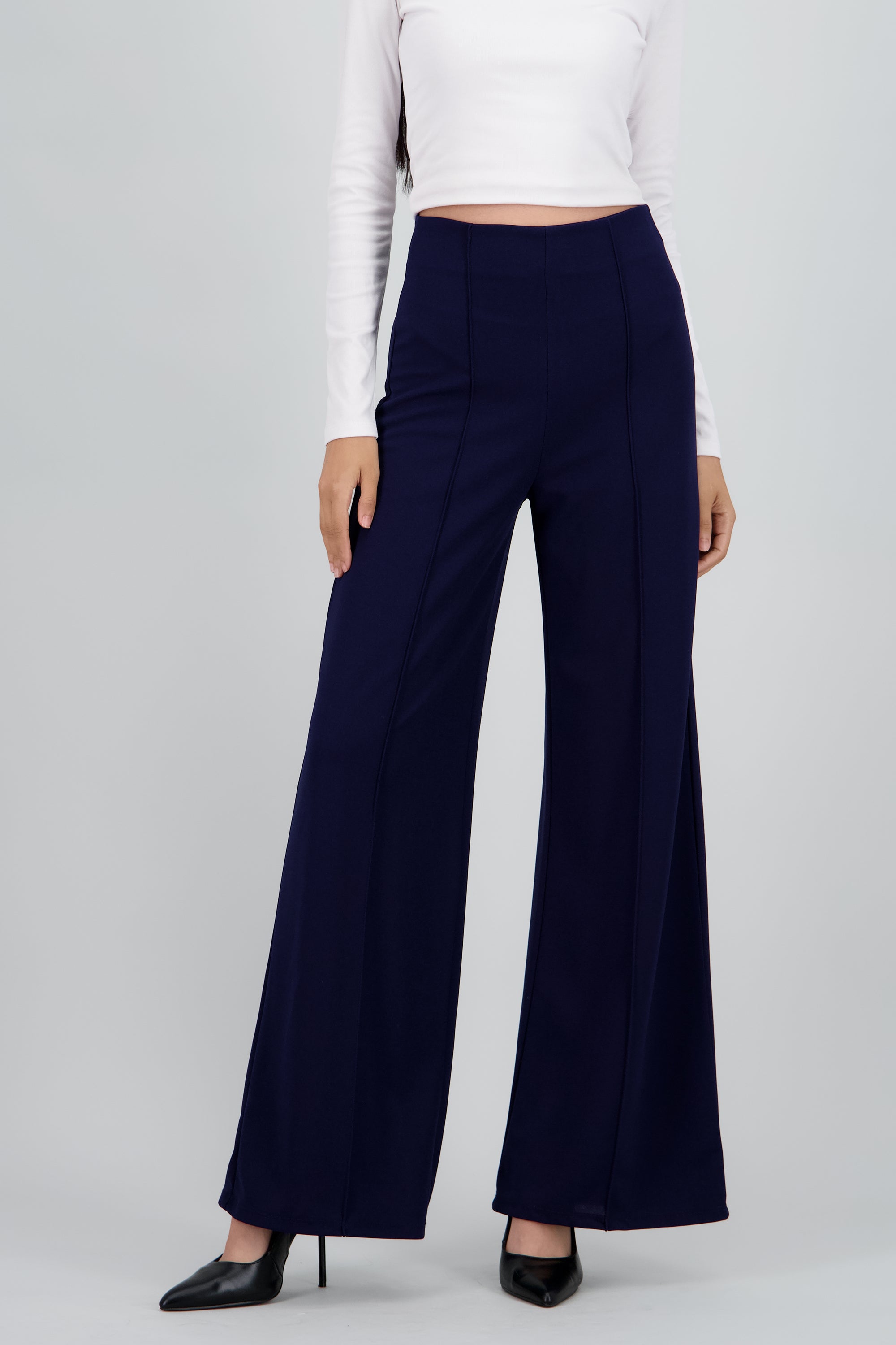 Pantalón Wide Leg Cintura Alta Costuras MARINO