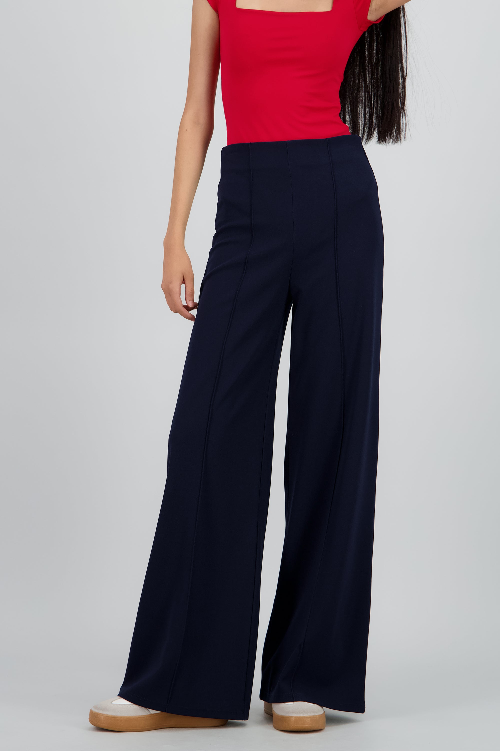 Pantalón Wide Leg Cintura Alta Costuras