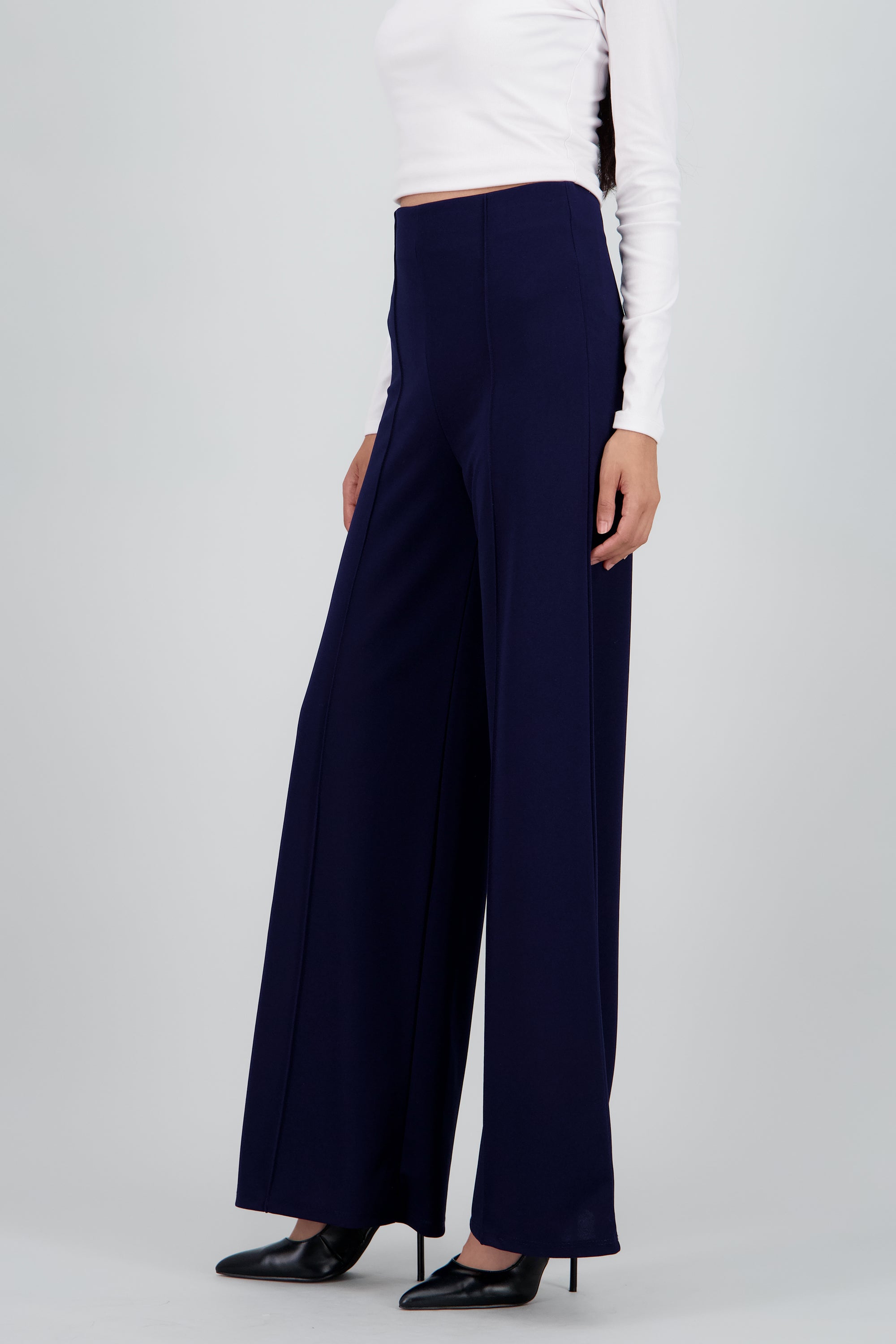 Pantalón Wide Leg Cintura Alta Costuras MARINO