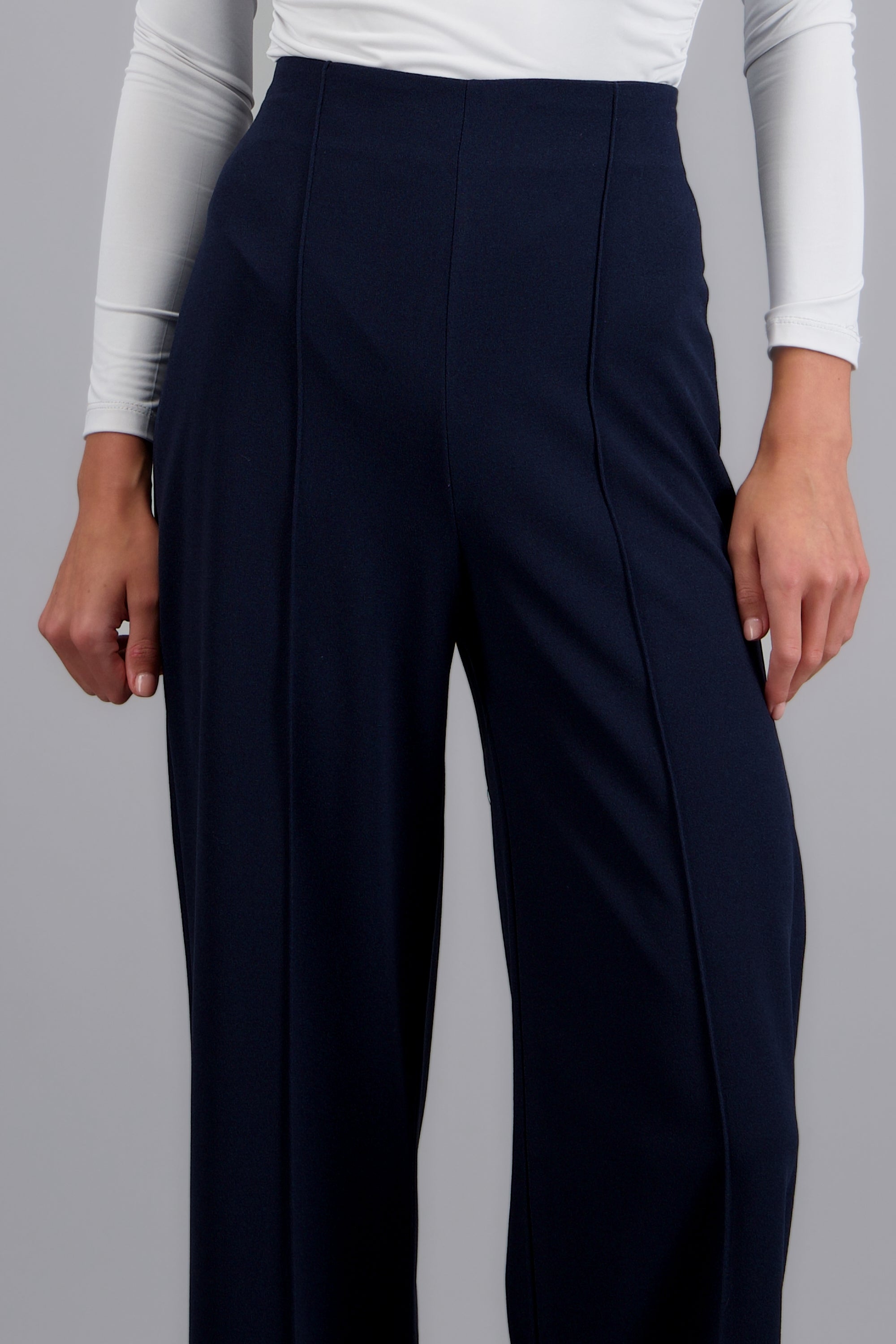 Pantalón Wide Leg Cintura Alta Costuras MARINO