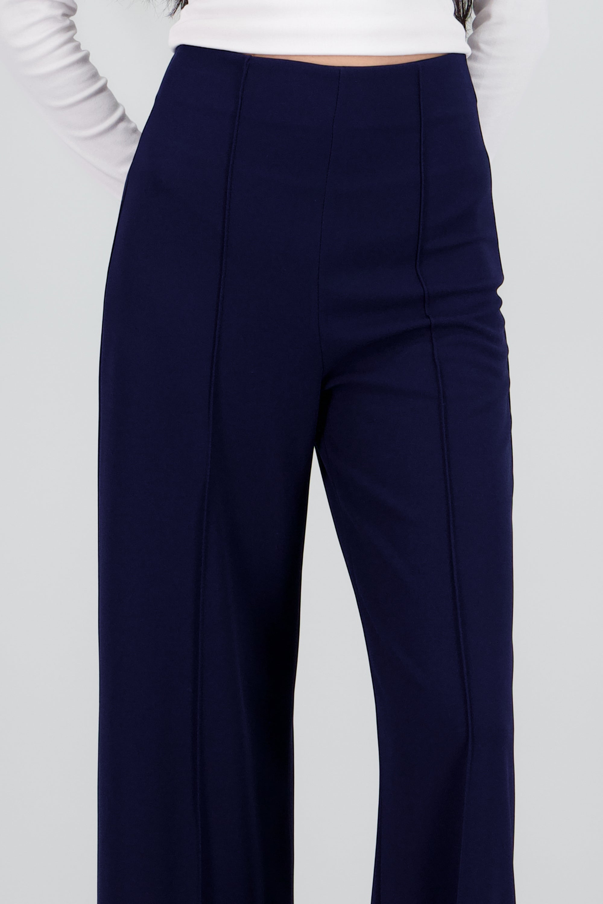Pantalón Wide Leg Cintura Alta Costuras MARINO