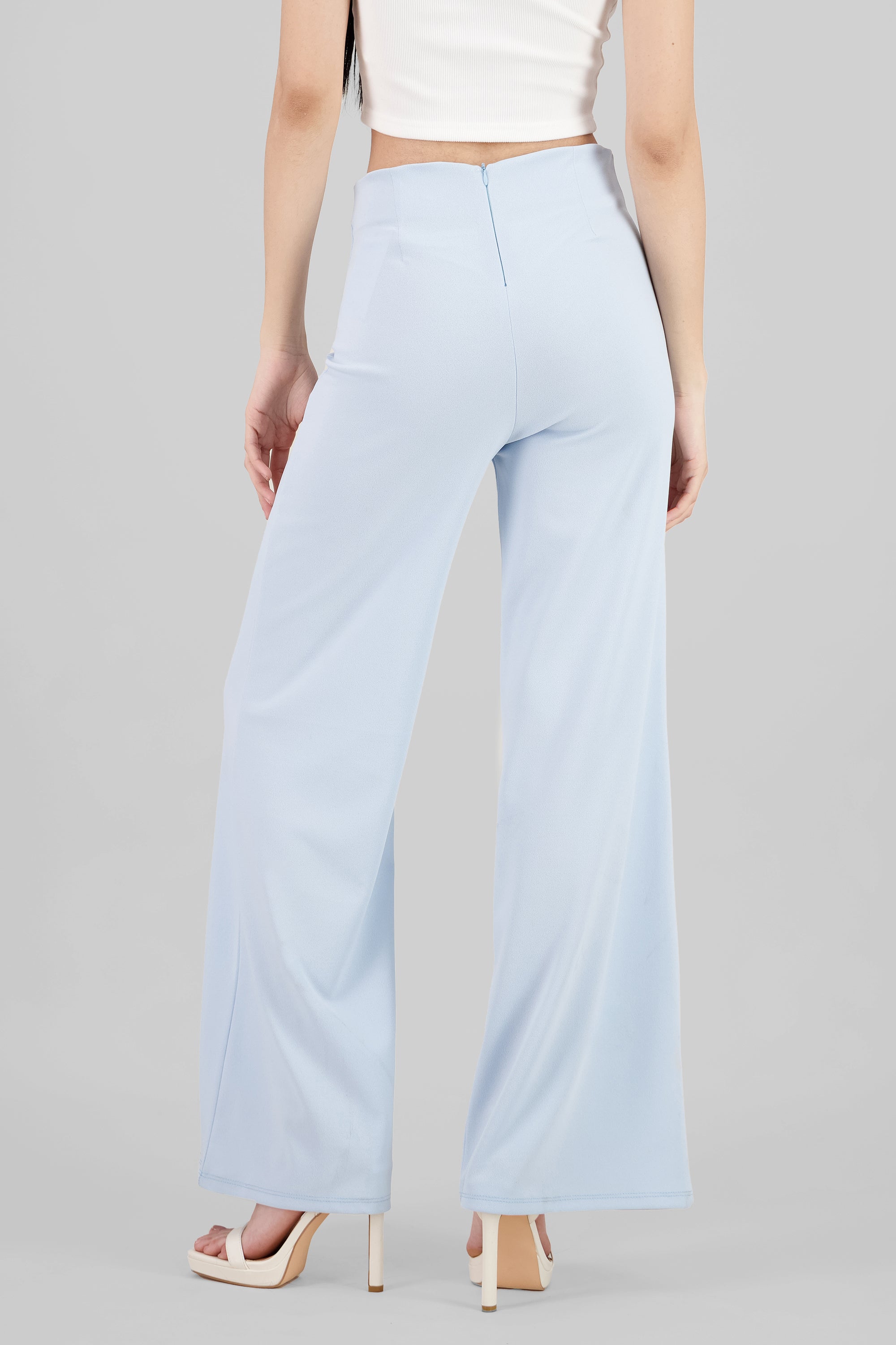 Pantalón Wide Leg Cintura Alta Costuras AZUL PASTEL