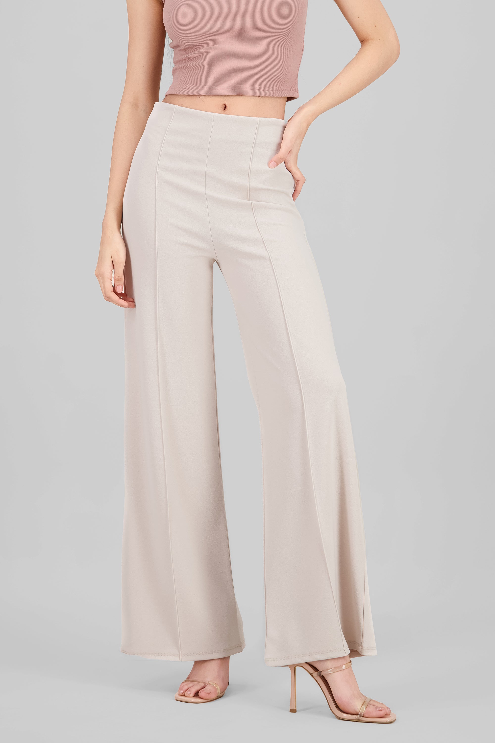 Pantalón Wide Leg Cintura Alta Costuras
