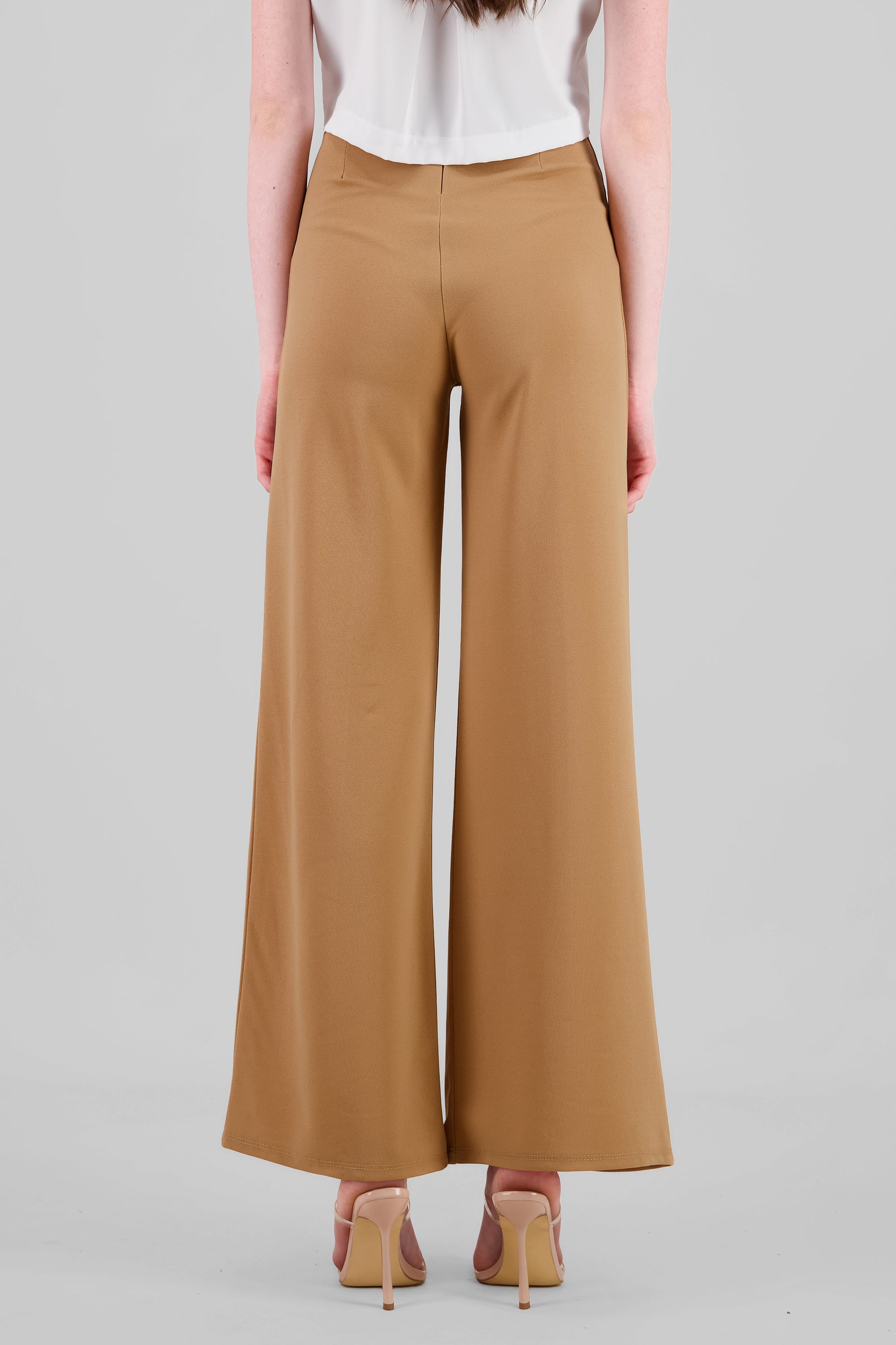 Pantalón Wide Leg Cintura Alta Costuras KHAKI