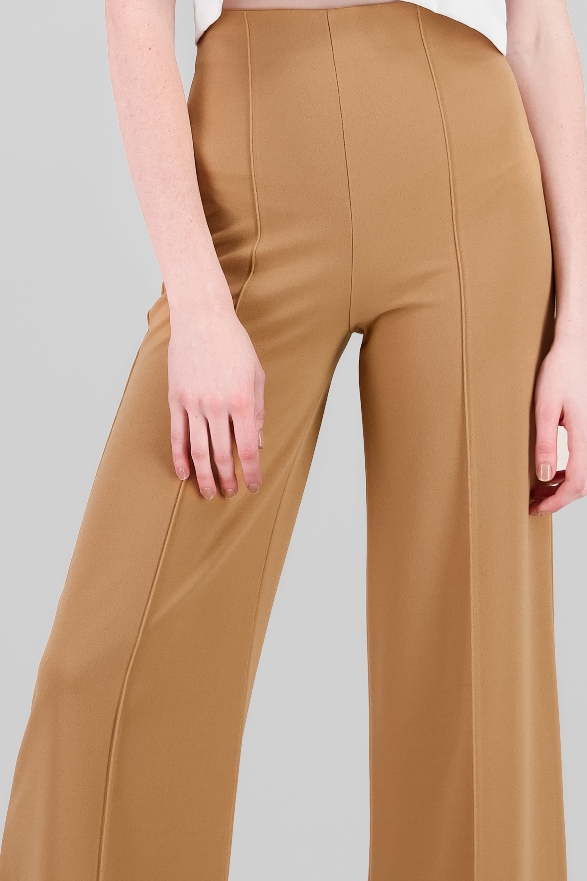 Pantalón Wide Leg Cintura Alta Costuras KHAKI