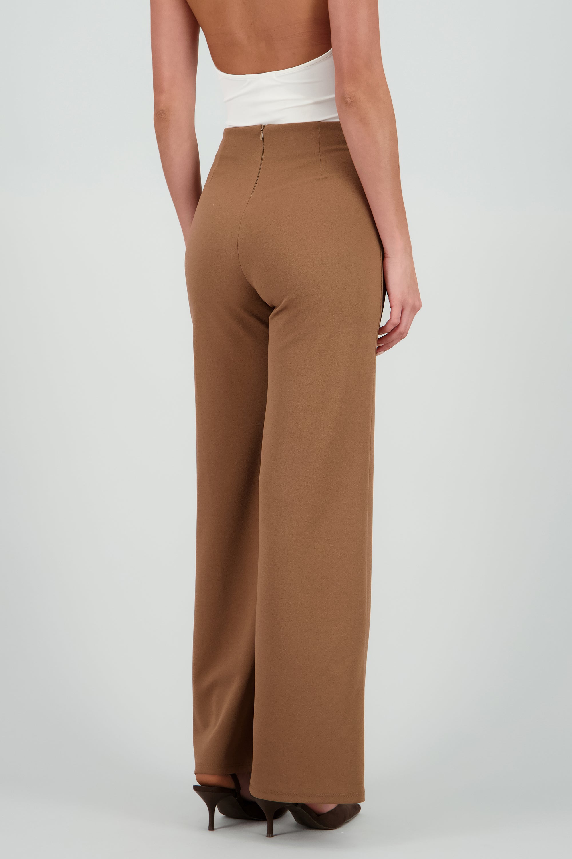 Pantalón Wide Leg Cintura Alta Costuras TAN