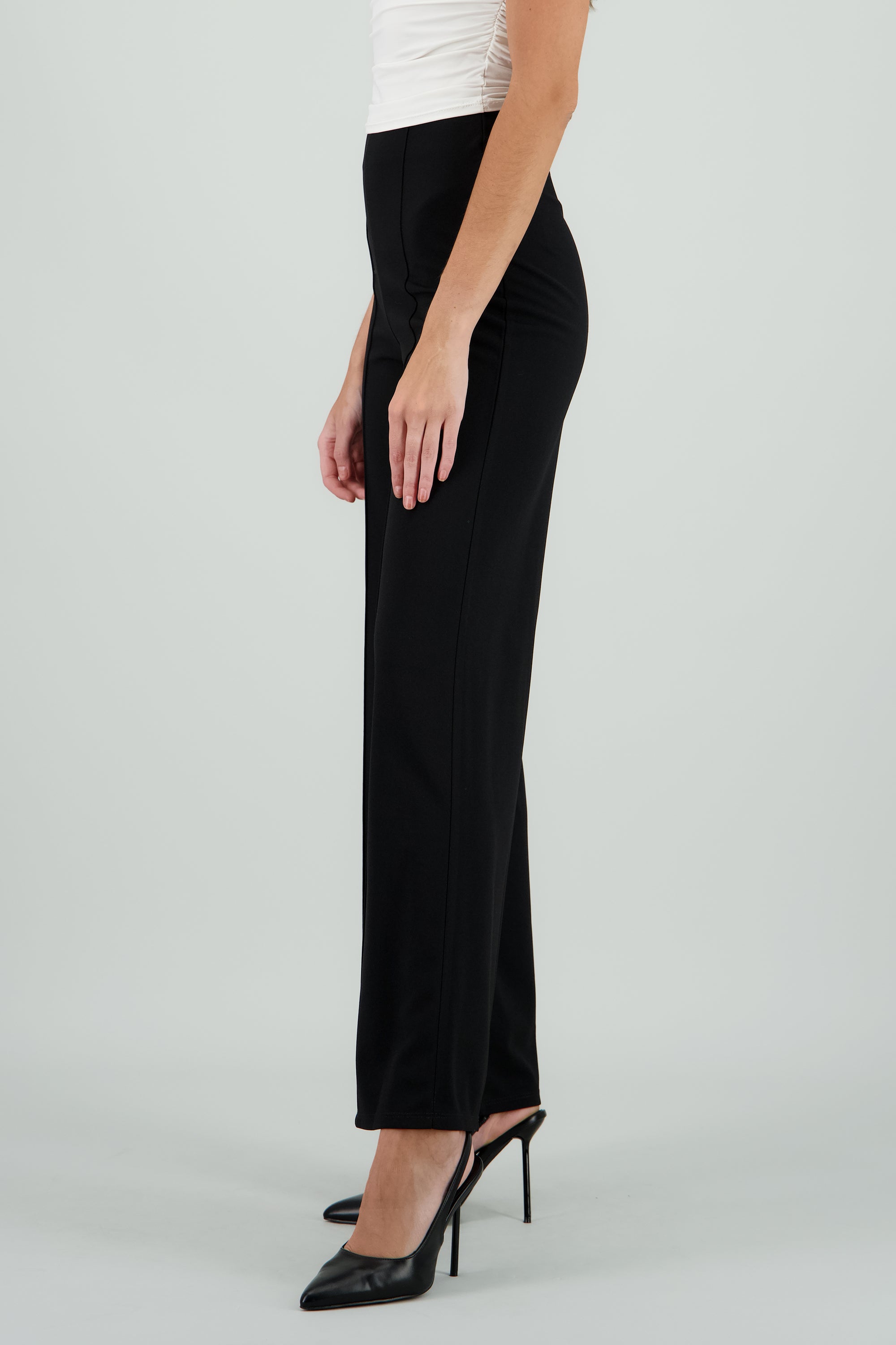 Pantalón Wide Leg Cintura Alta Costuras NEGRO