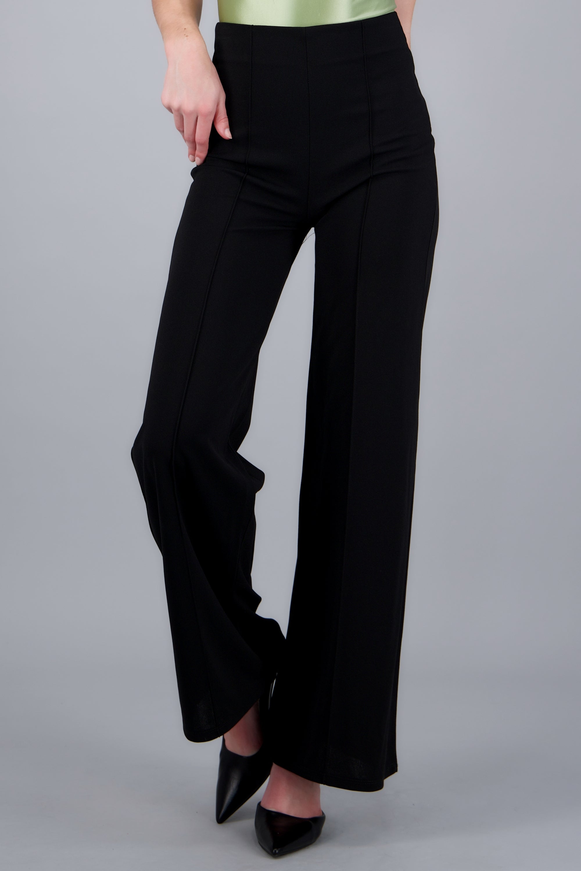 Pantalón Wide Leg Cintura Alta Costuras NEGRO