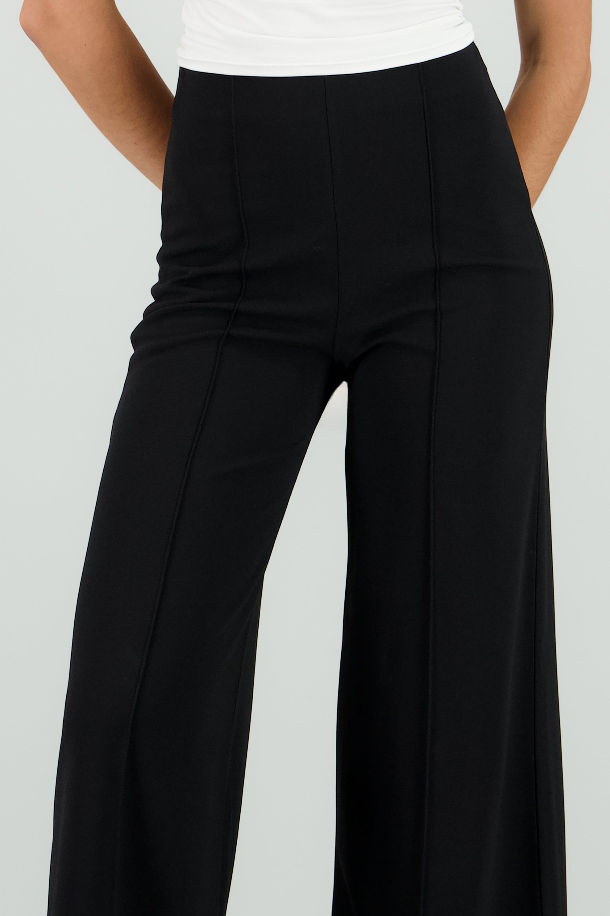 Pantalón Wide Leg Cintura Alta Costuras NEGRO