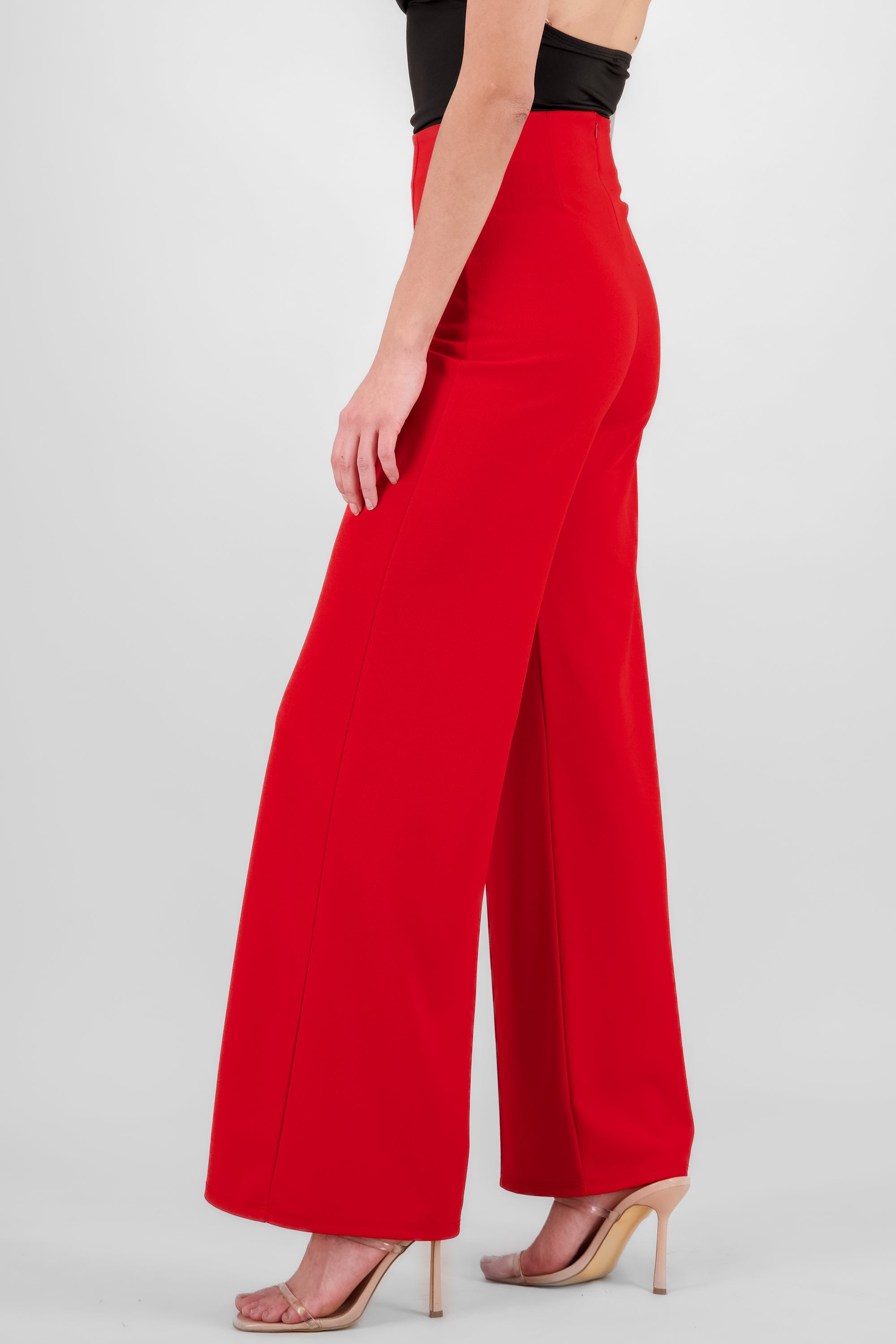 Pantalón Wide Leg Cintura Alta Costuras ROJO