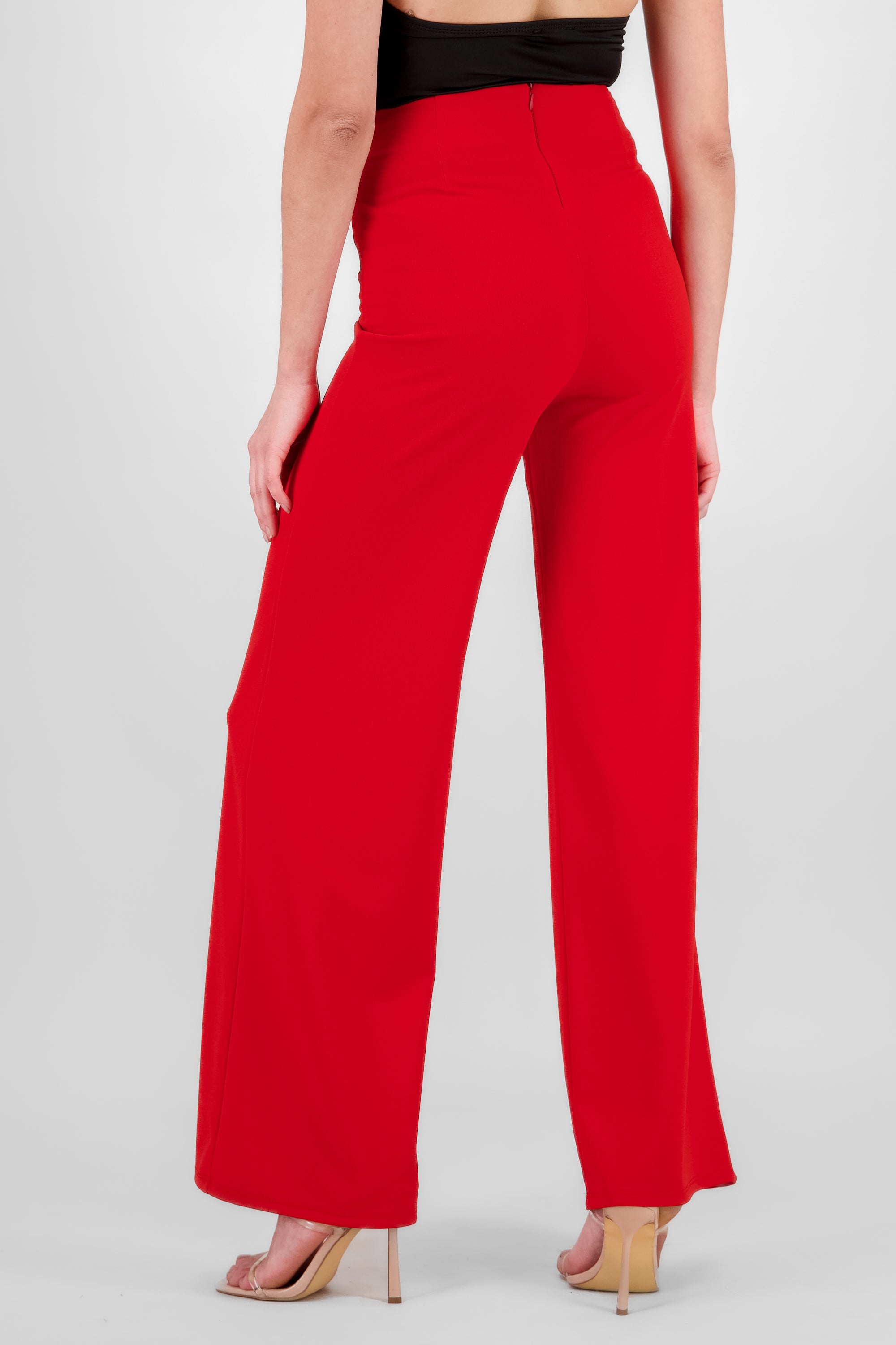 Pantalón Wide Leg Cintura Alta Costuras ROJO