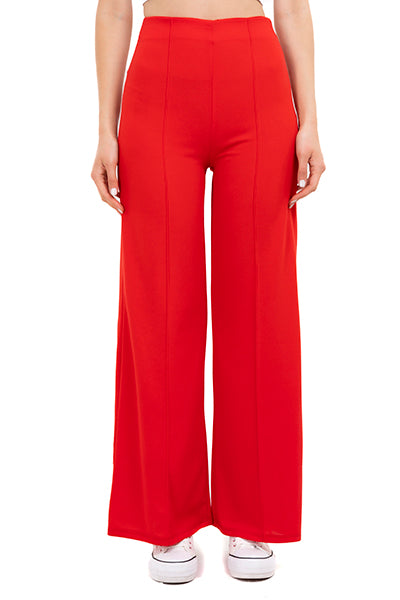 Pantalón Wide Leg Cintura Alta Costuras ROJO CEREZA