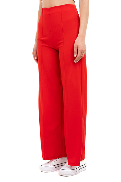 Pantalón Wide Leg Cintura Alta Costuras ROJO CEREZA