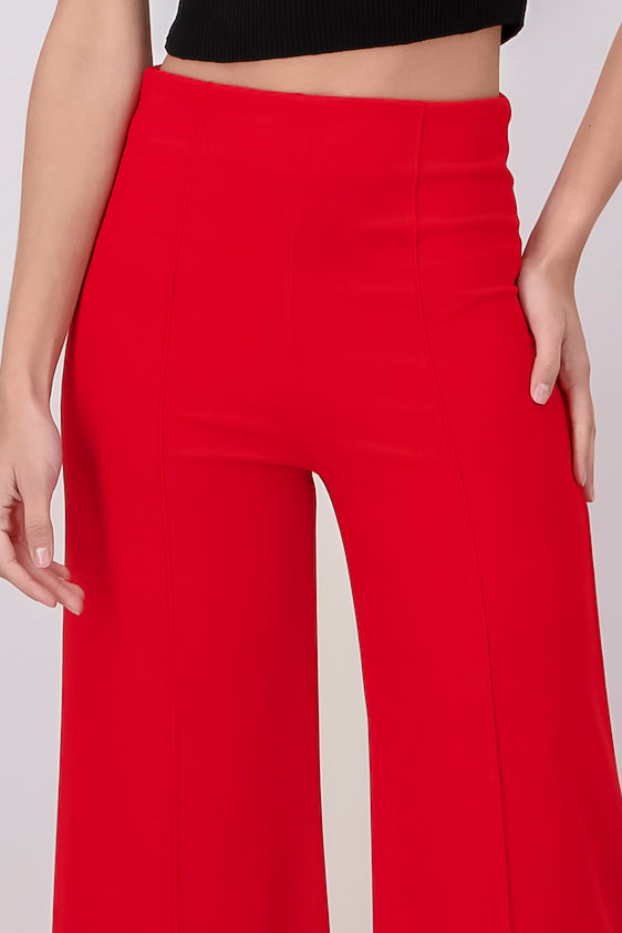 Pantalón Wide Leg Cintura Alta Costuras ROJO AMAPOLA