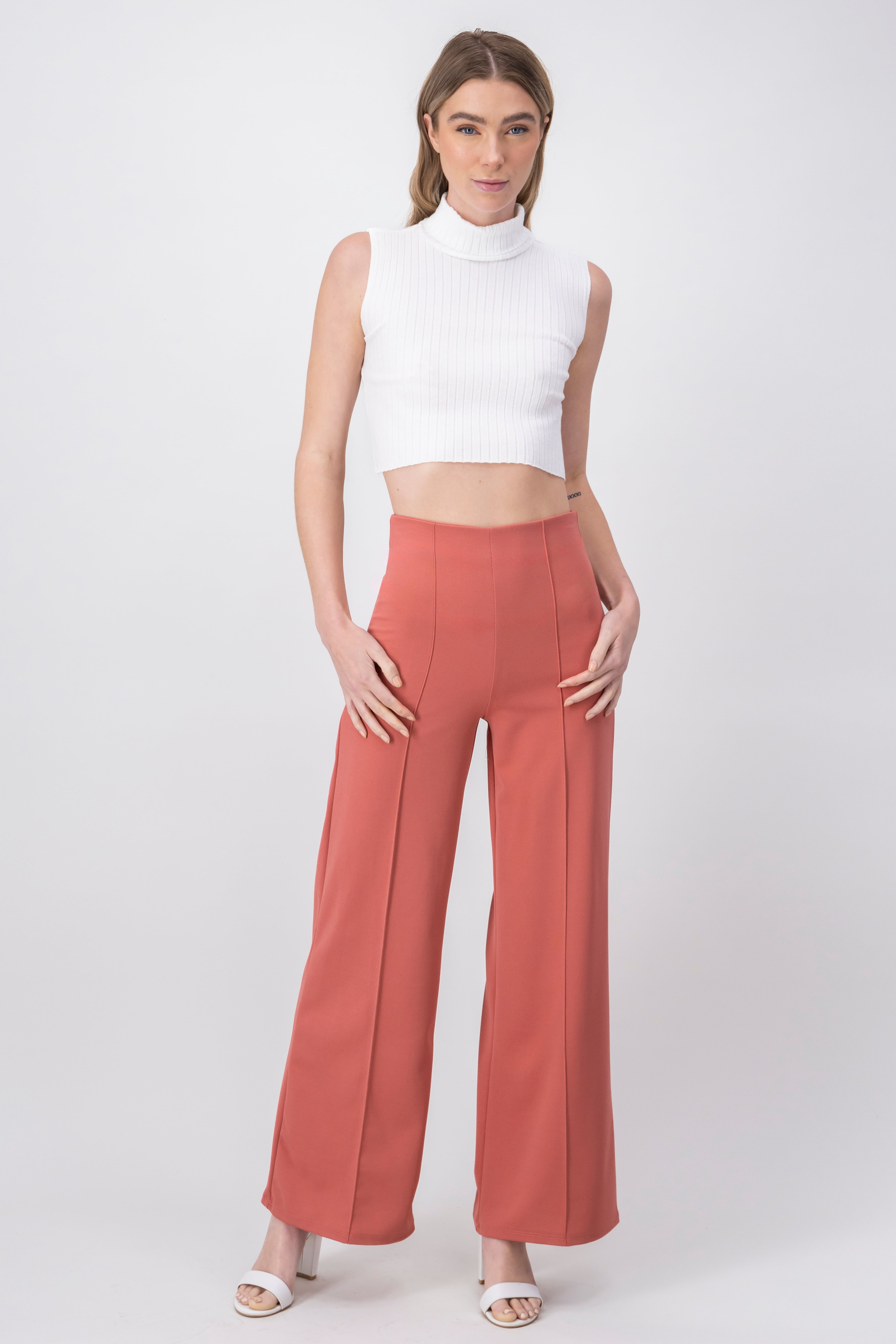 Pantalón Wide Leg Cintura Alta Costuras BLUSH