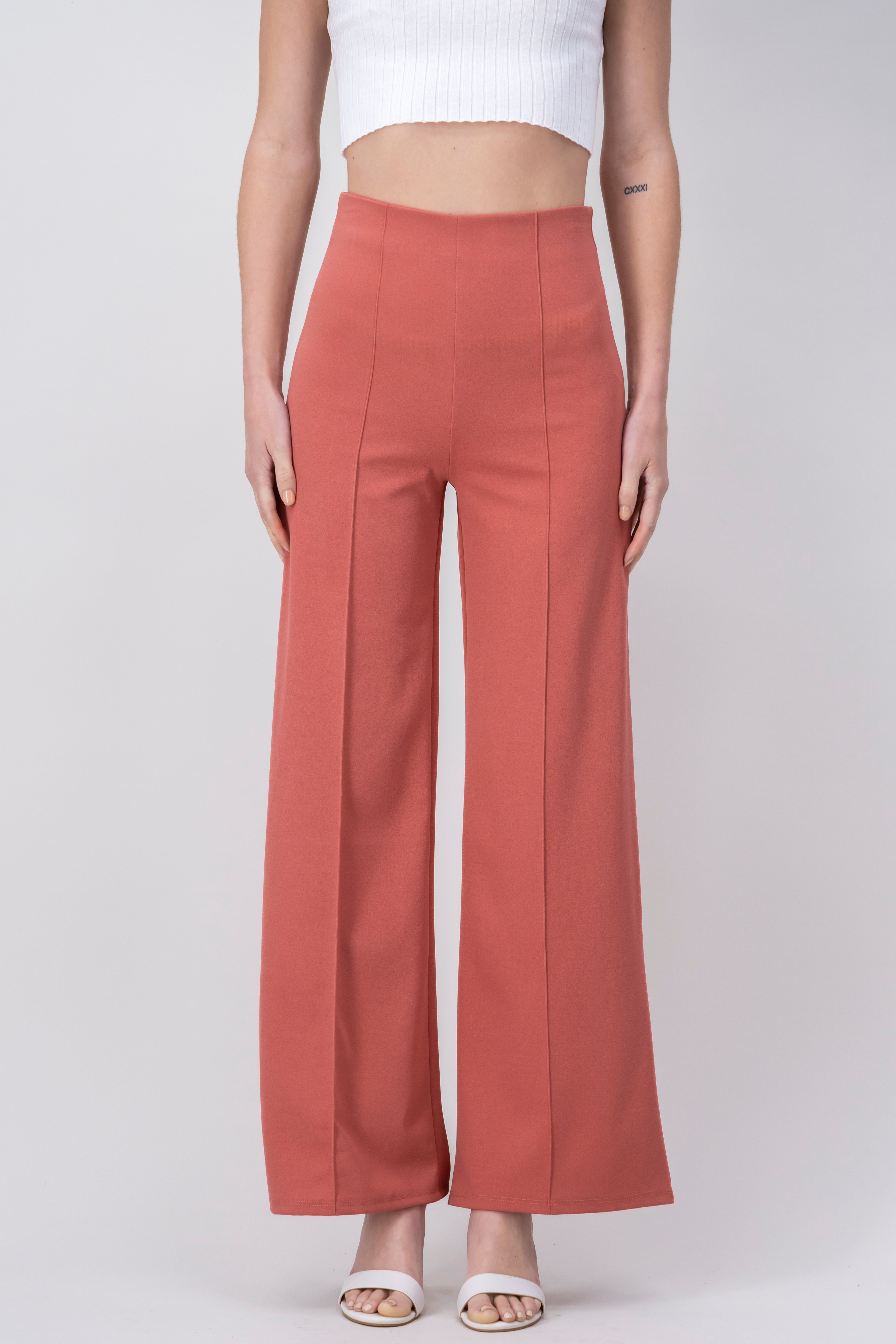 Pantalón Wide Leg Cintura Alta Costuras BLUSH