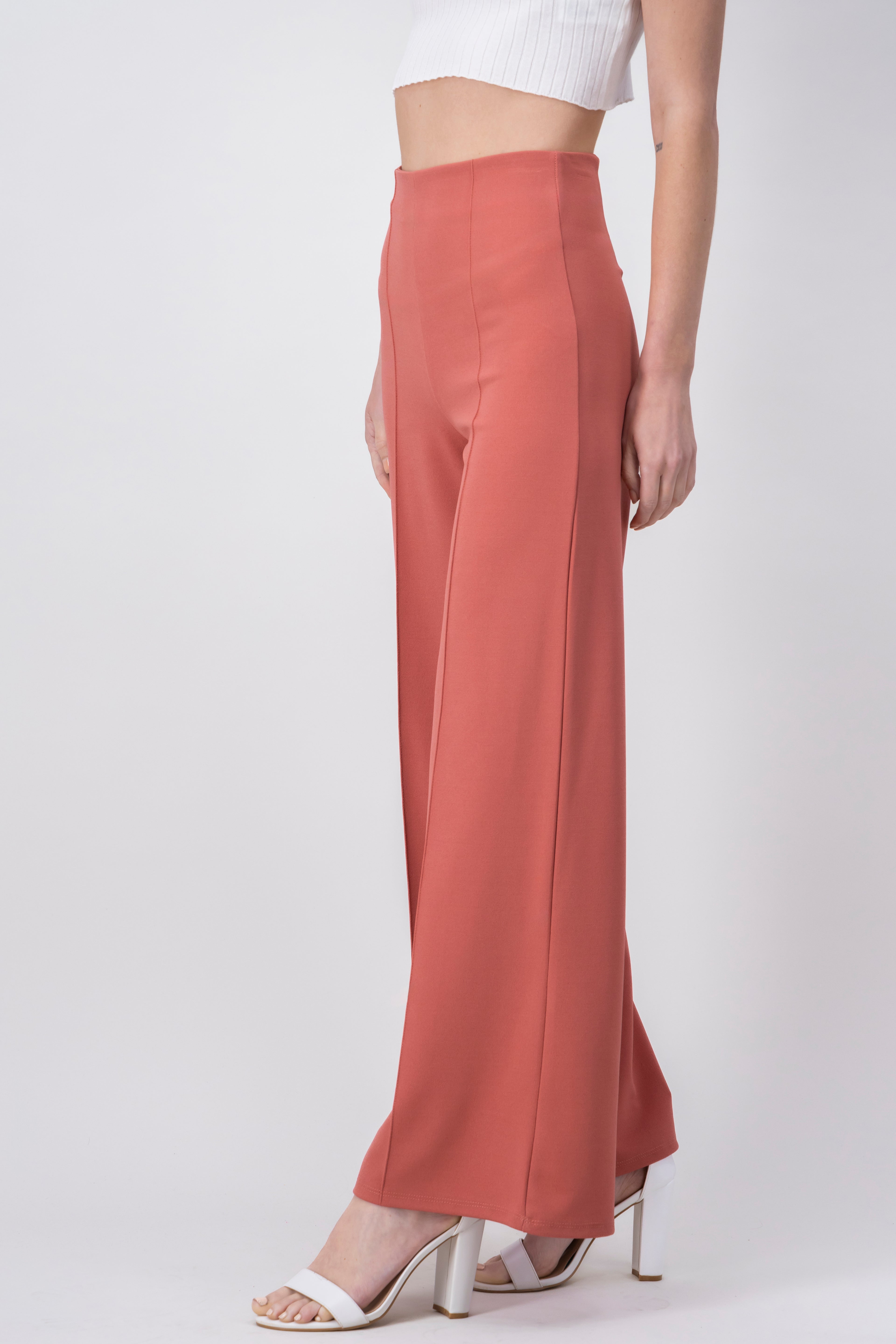 Pantalón Wide Leg Cintura Alta Costuras BLUSH