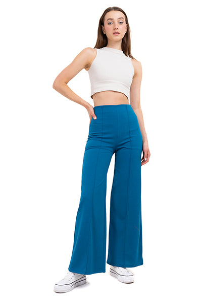 Pantalón Wide Leg Cintura Alta Costuras AZUL PITUFO