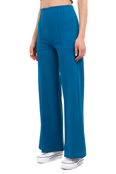 Pantalón Wide Leg Cintura Alta Costuras AZUL PITUFO