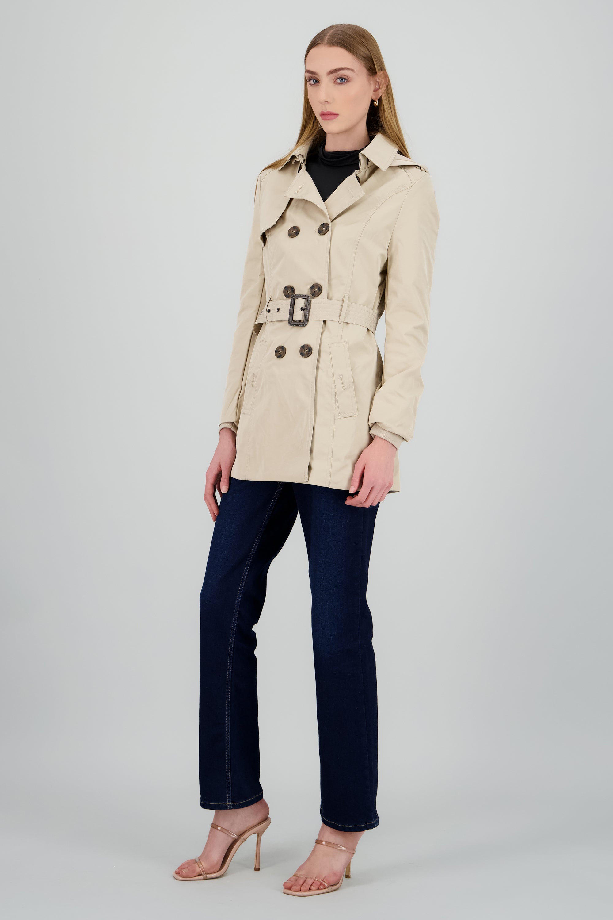 Gabardina ajustada capucha BEIGE