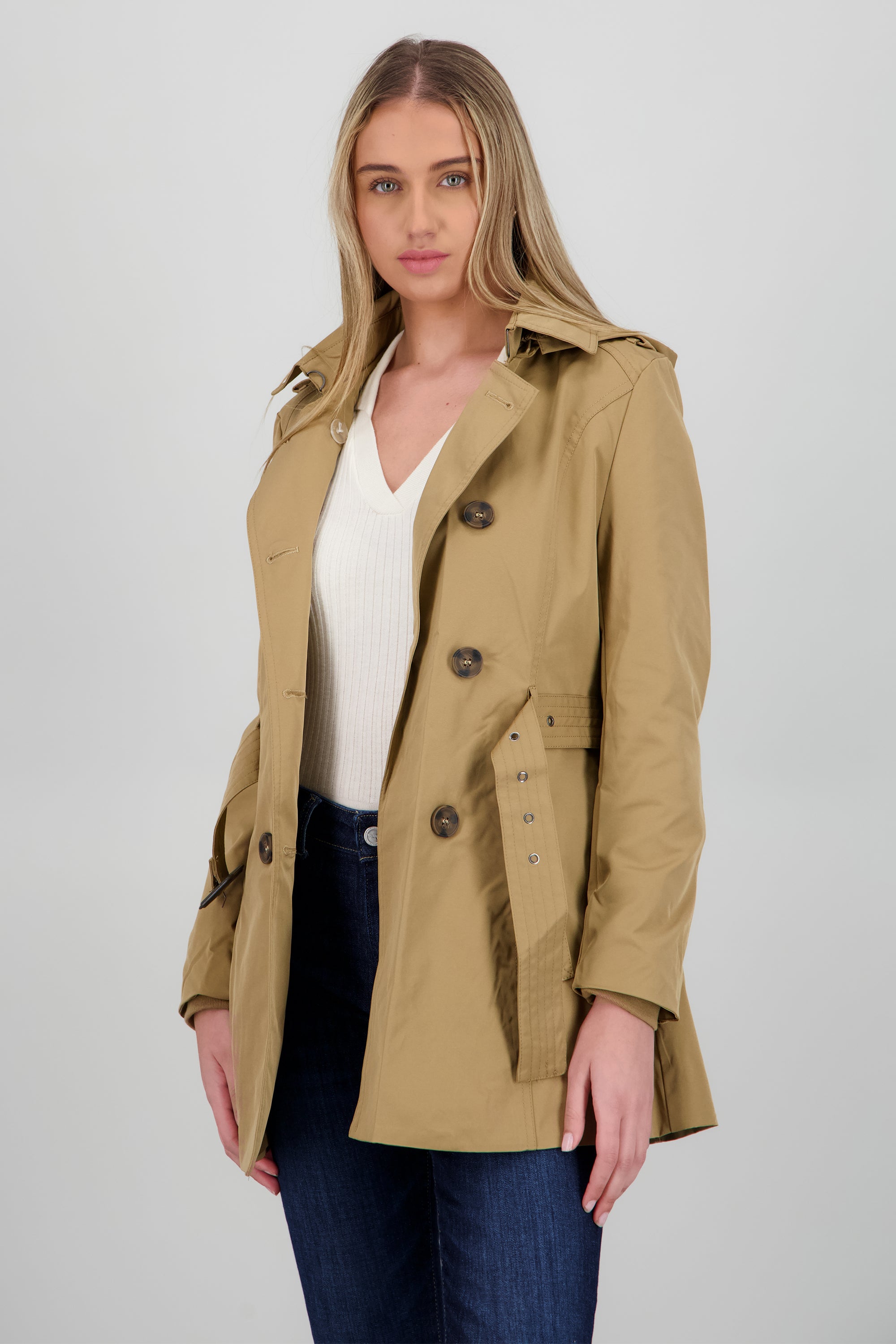 Gabardina ajustada capucha CAFE