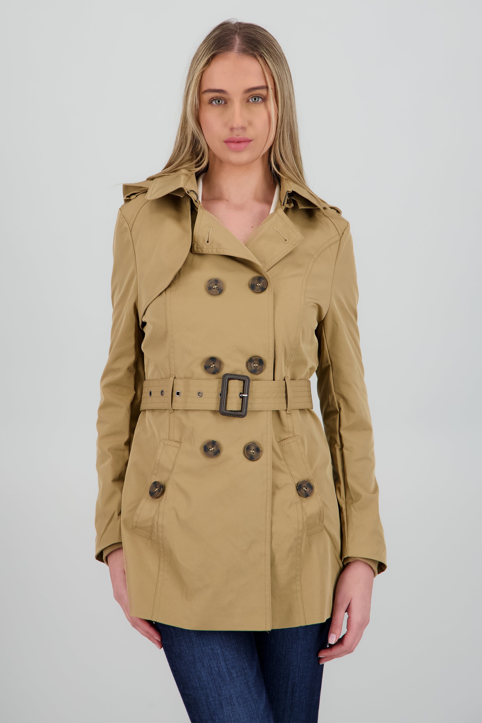 Gabardina ajustada capucha CAFE