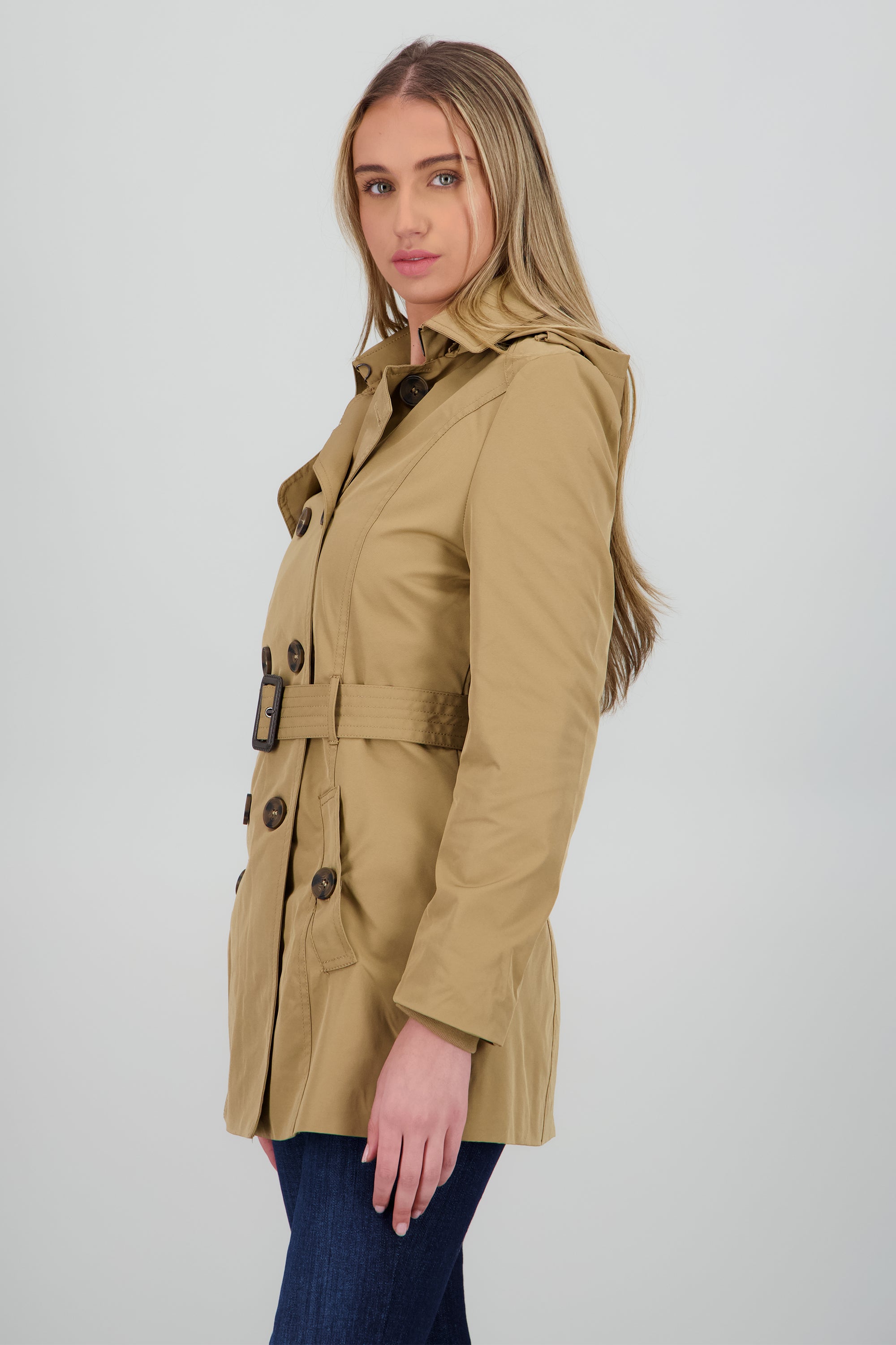 Gabardina ajustada capucha CAFE