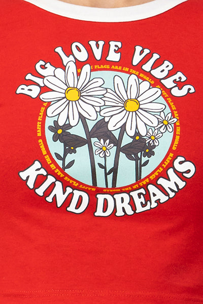 Playera Crop Frase Flores ROJO CEREZA