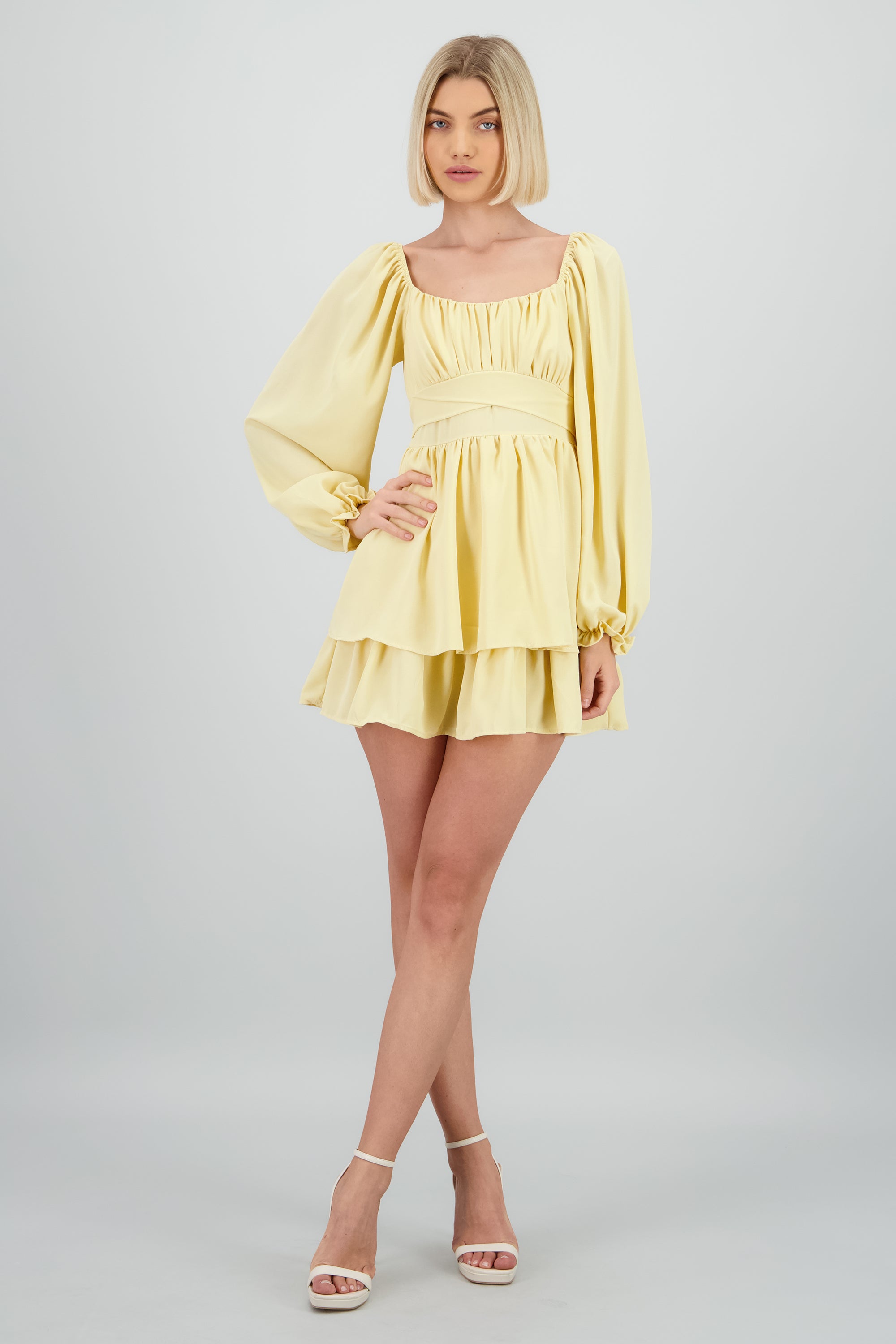 Vestido Mini Olanes Manga Larga AMARILLO PASTEL
