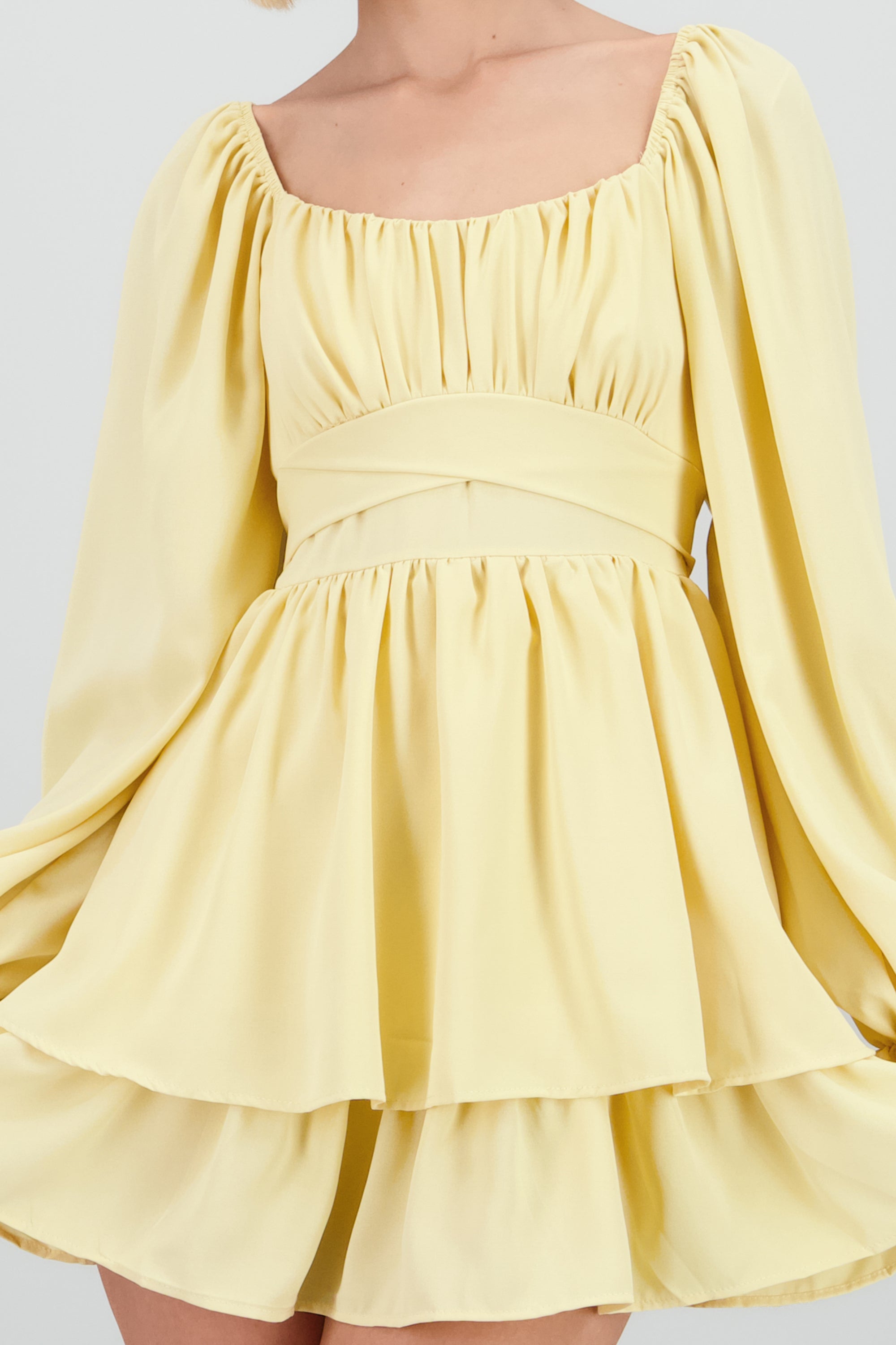 Vestido Mini Olanes Manga Larga AMARILLO PASTEL