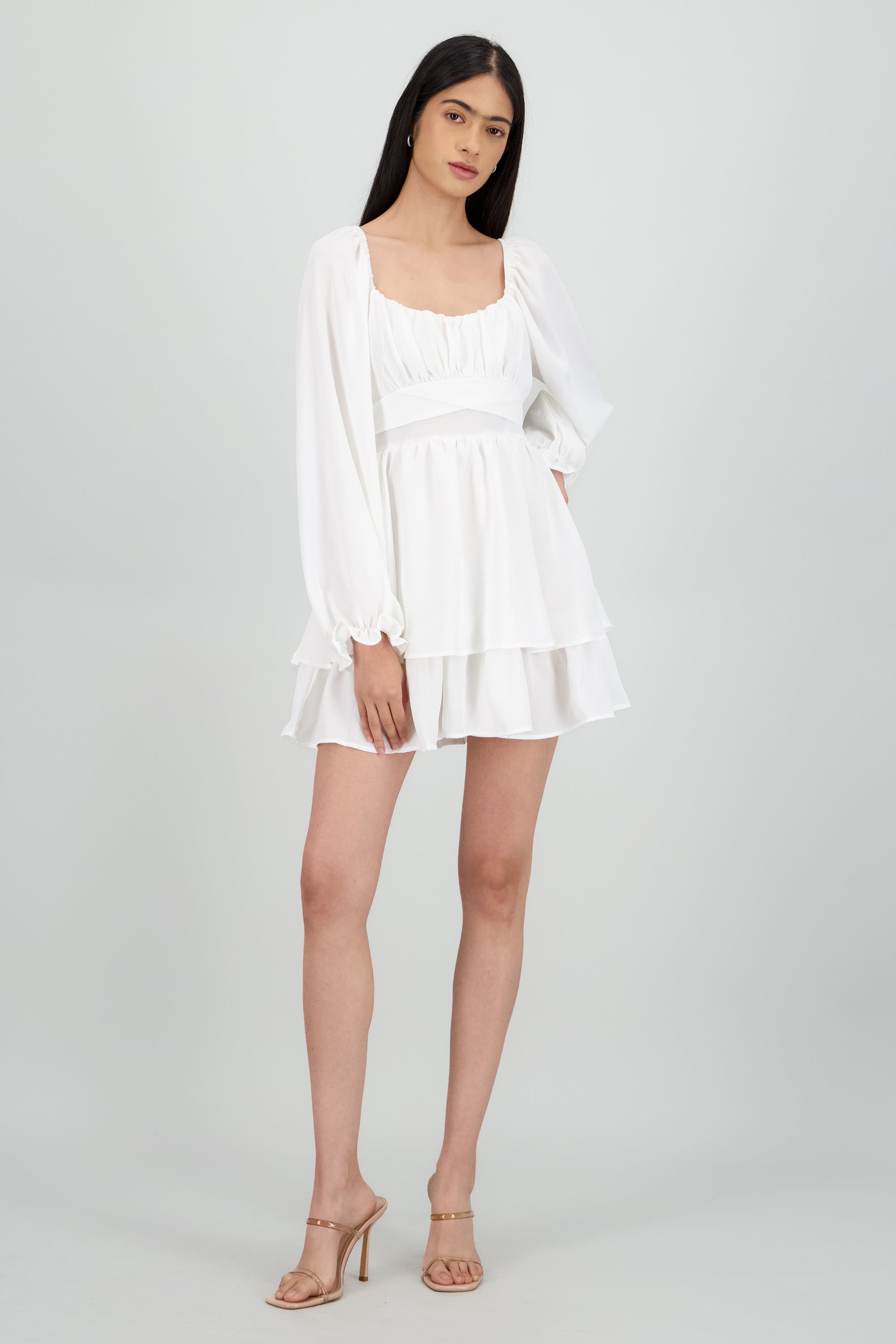 Vestido Mini Olanes Manga Larga BLANCO