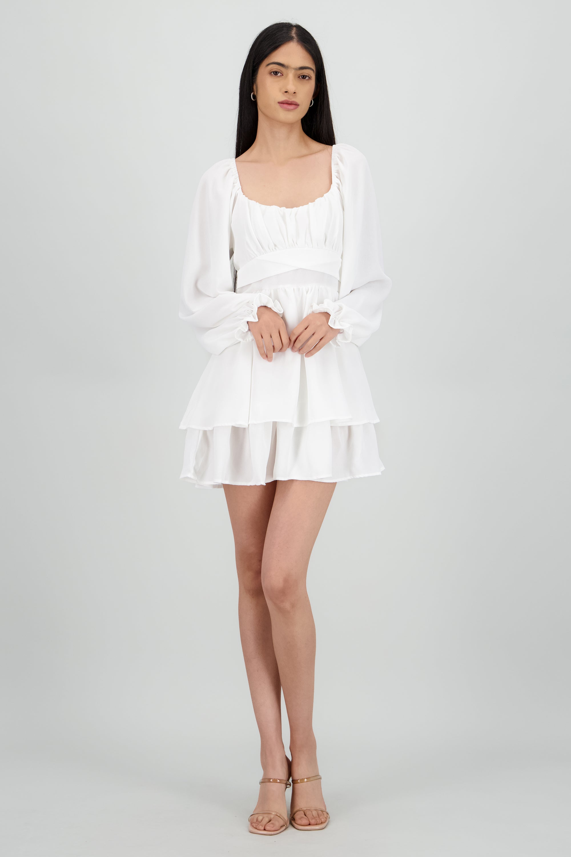 Vestido Mini Olanes Manga Larga BLANCO