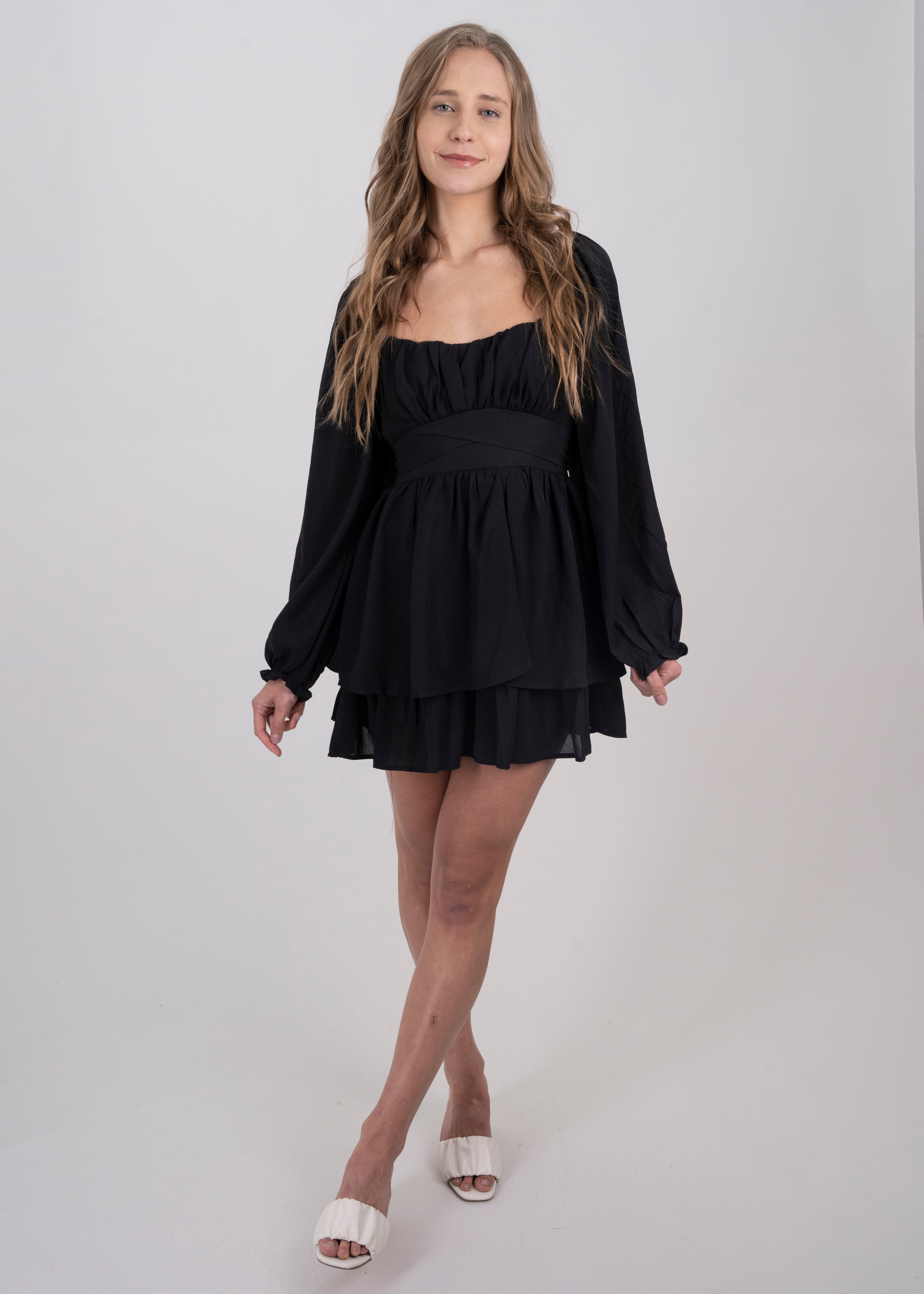 Vestido Mini Olanes Manga Larga NEGRO