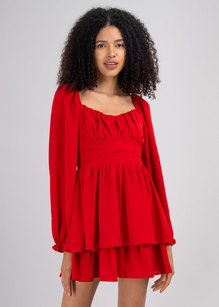 Vestido Mini Olanes Manga Larga ROJO