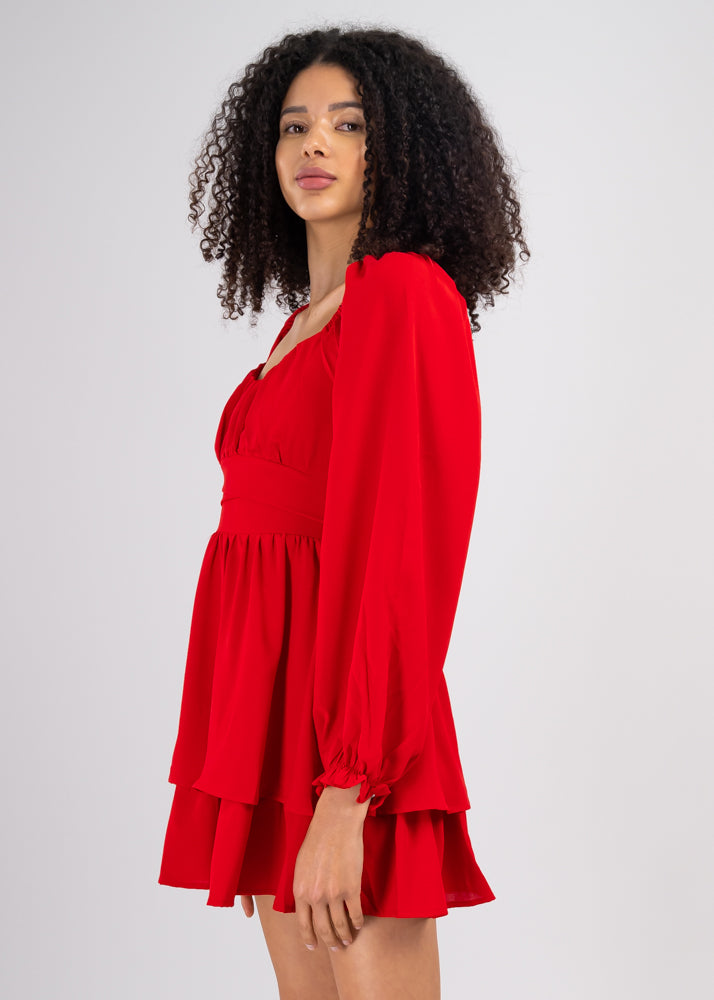 Vestido Mini Olanes Manga Larga ROJO