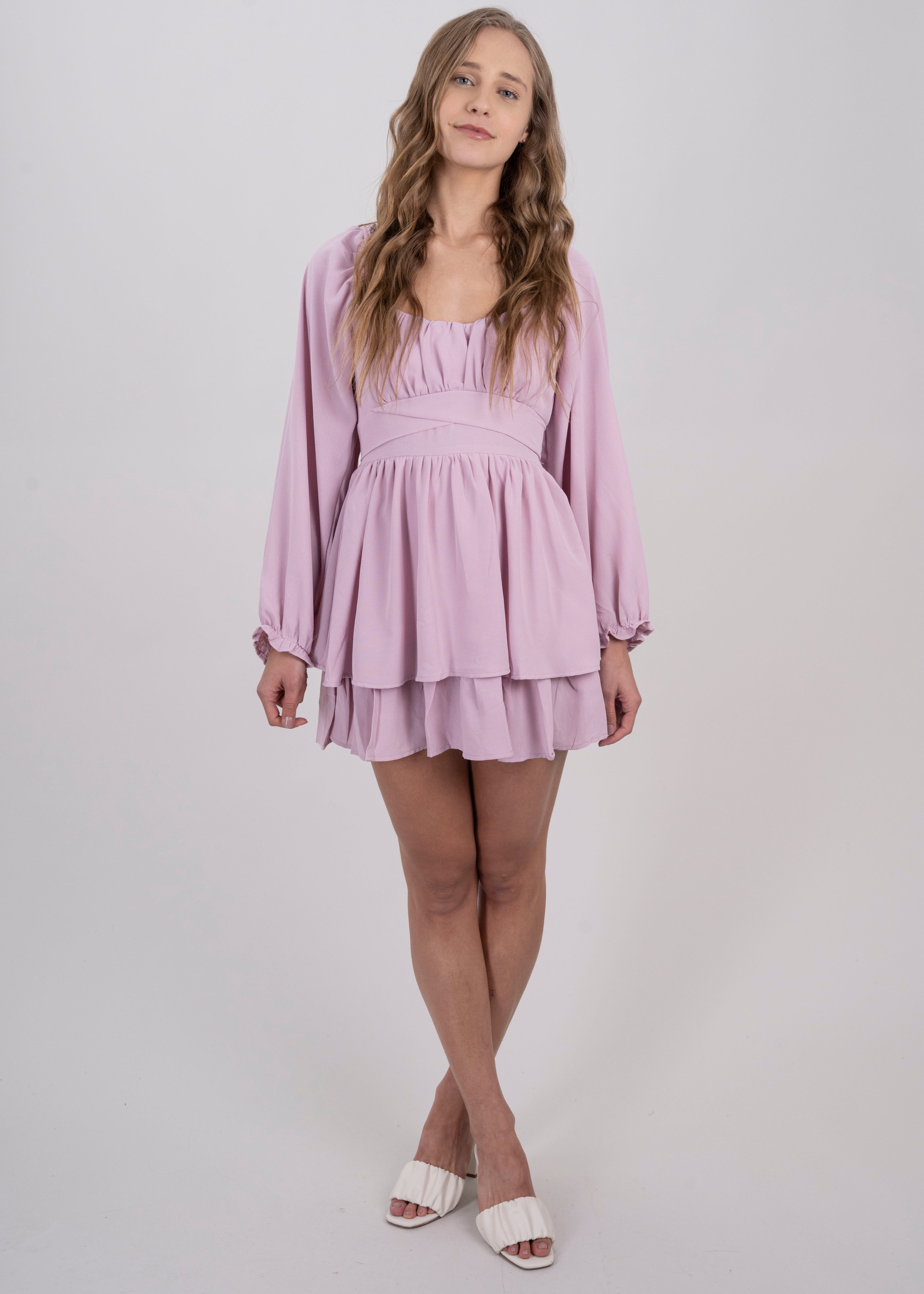 Vestido Mini Olanes Manga Larga ROSA