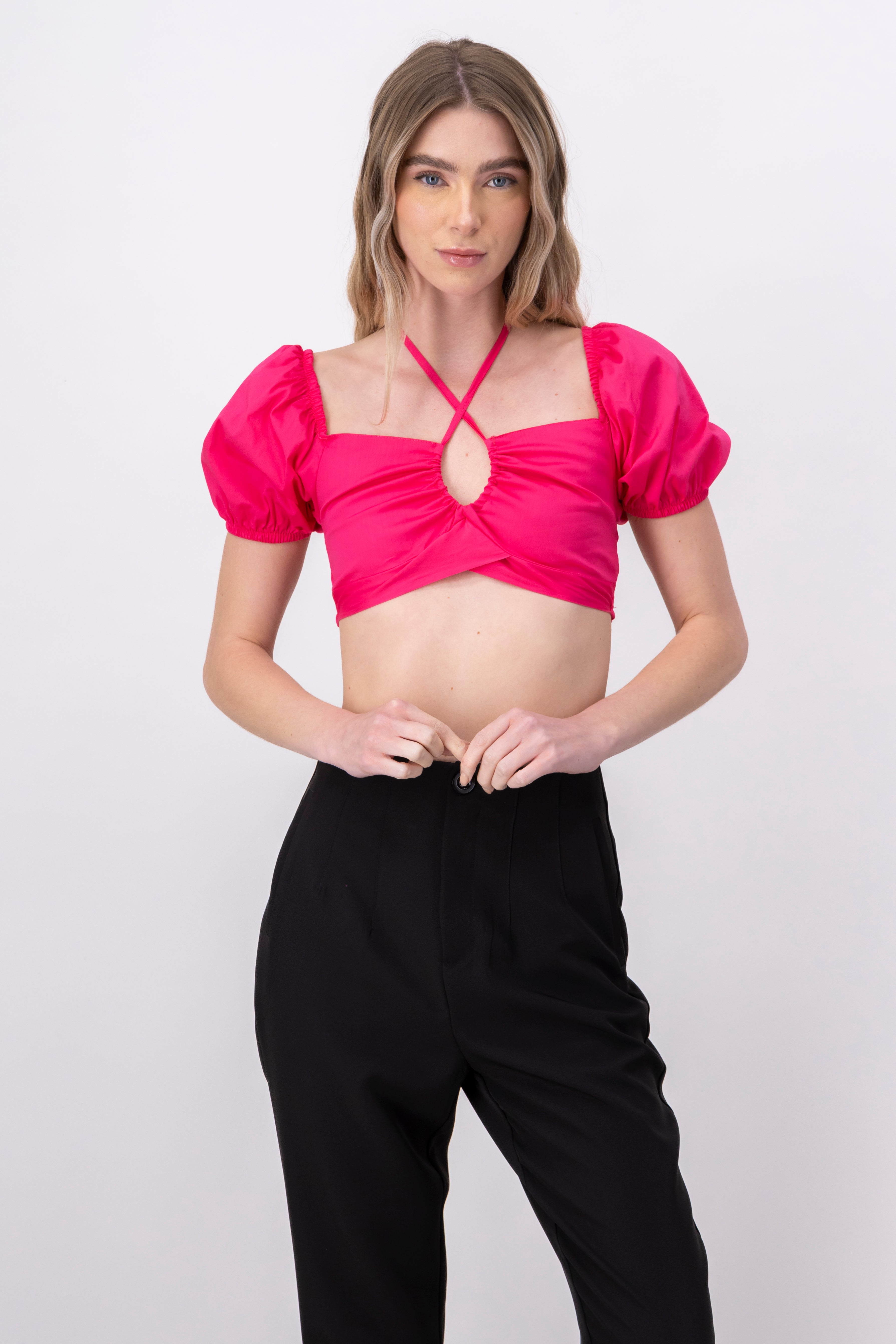 Crop Top Halter Manga Corta Globo FIUSHA