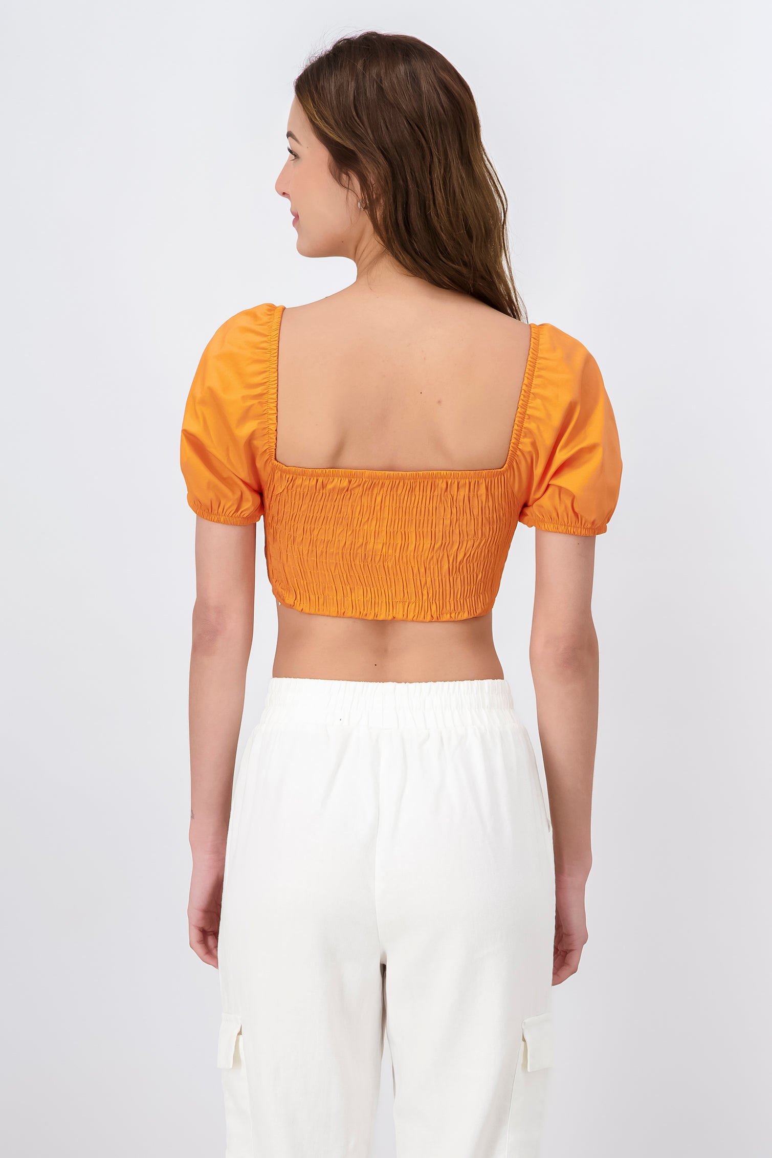 Crop Top Halter Manga Corta Globo MANDARINA