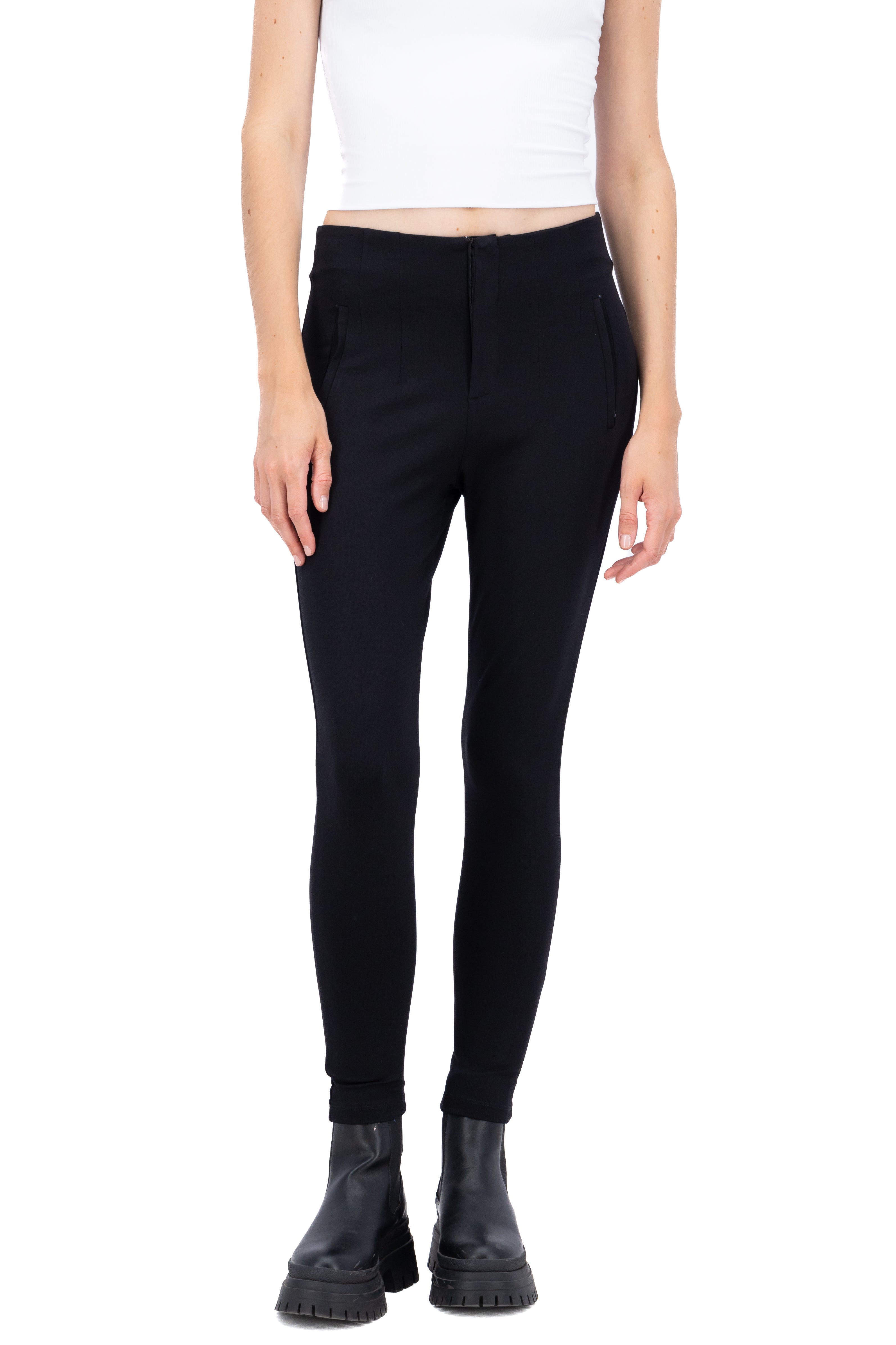 Pantalón Skinny Cintura Alta Pinzas NEGRO