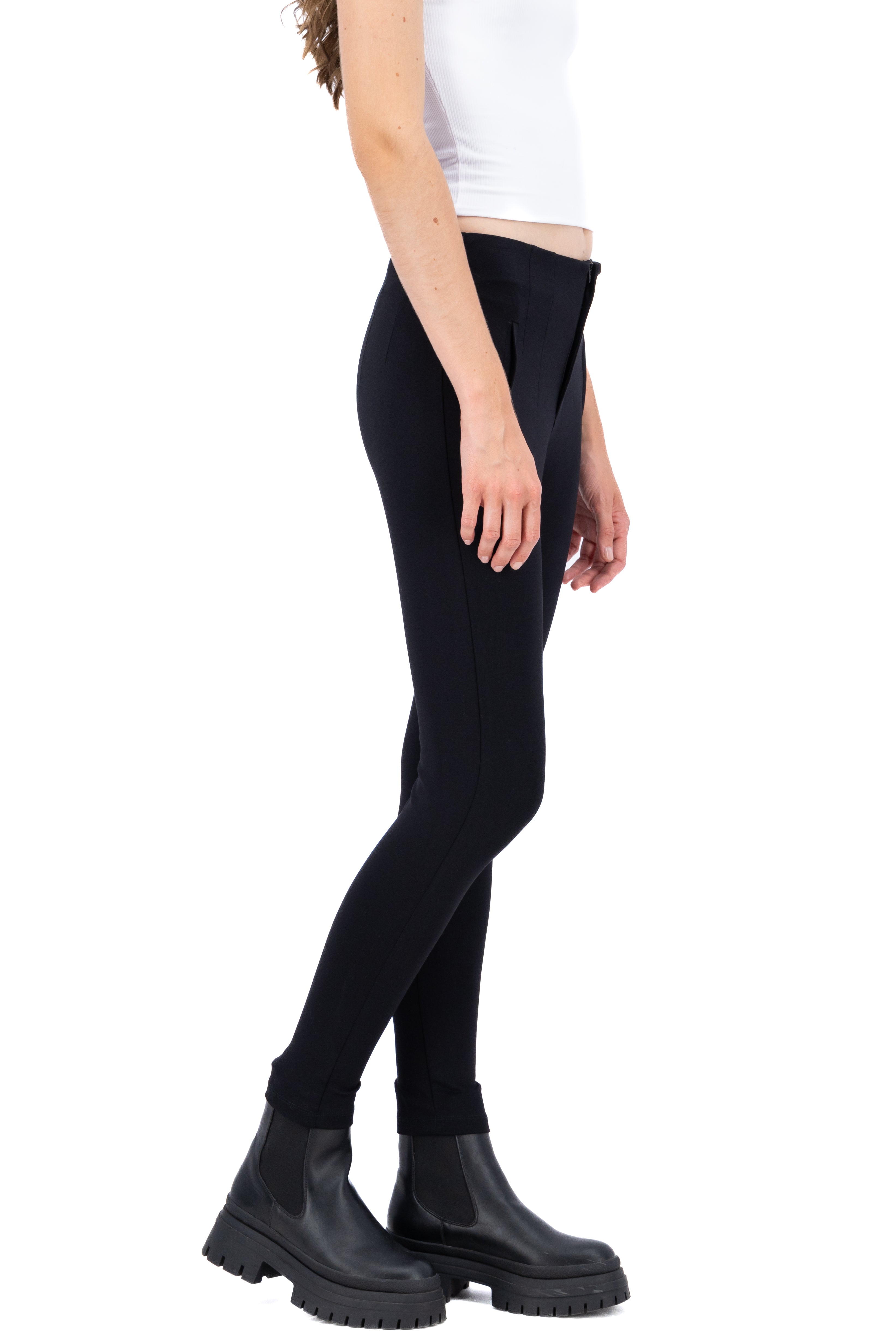 Pantalón Skinny Cintura Alta Pinzas NEGRO