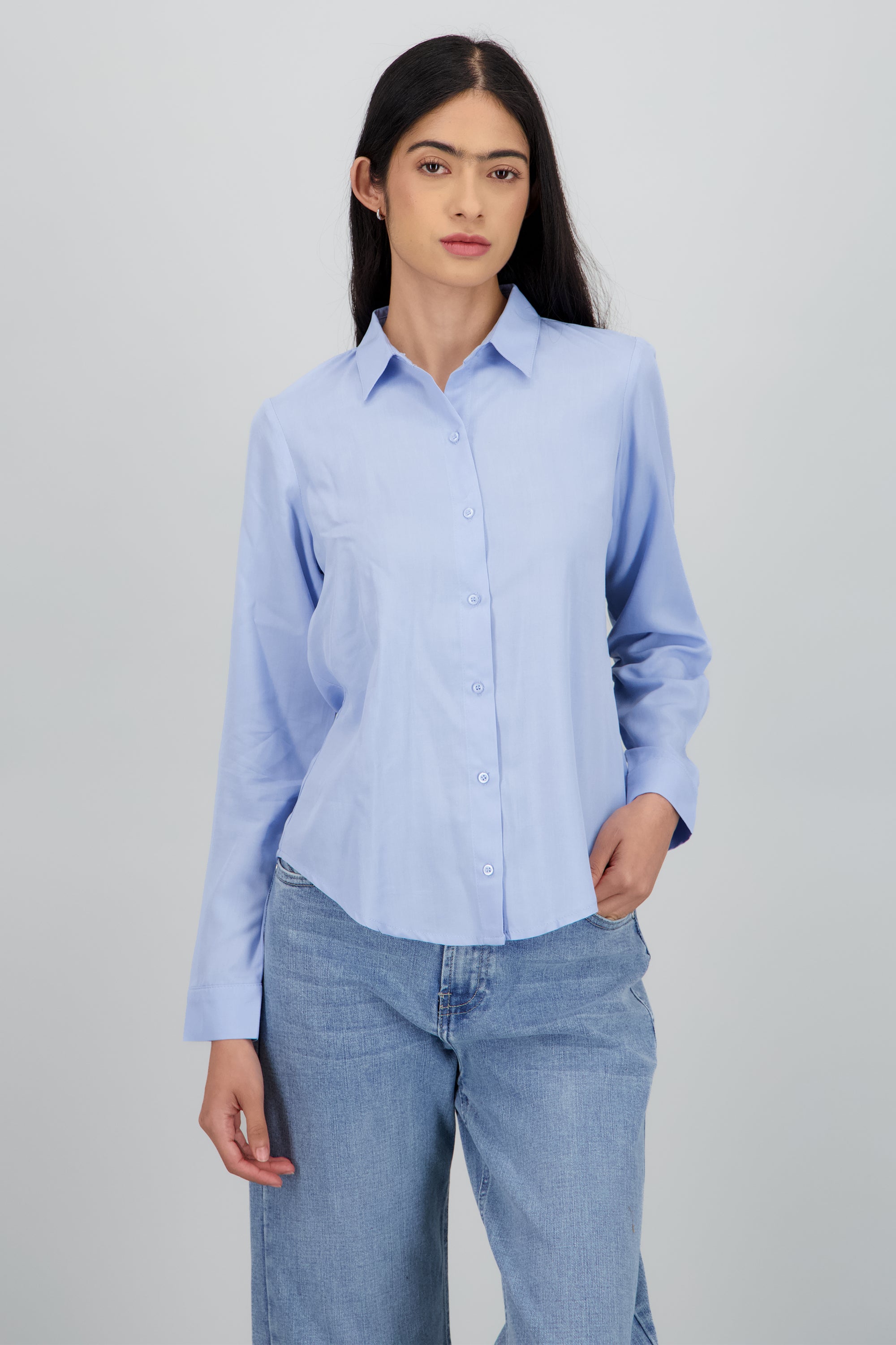 Camisa Manga Larga Lisa AZUL PASTEL