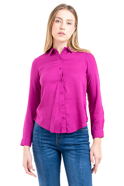 Camisa Manga Larga Lisa MAGENTA