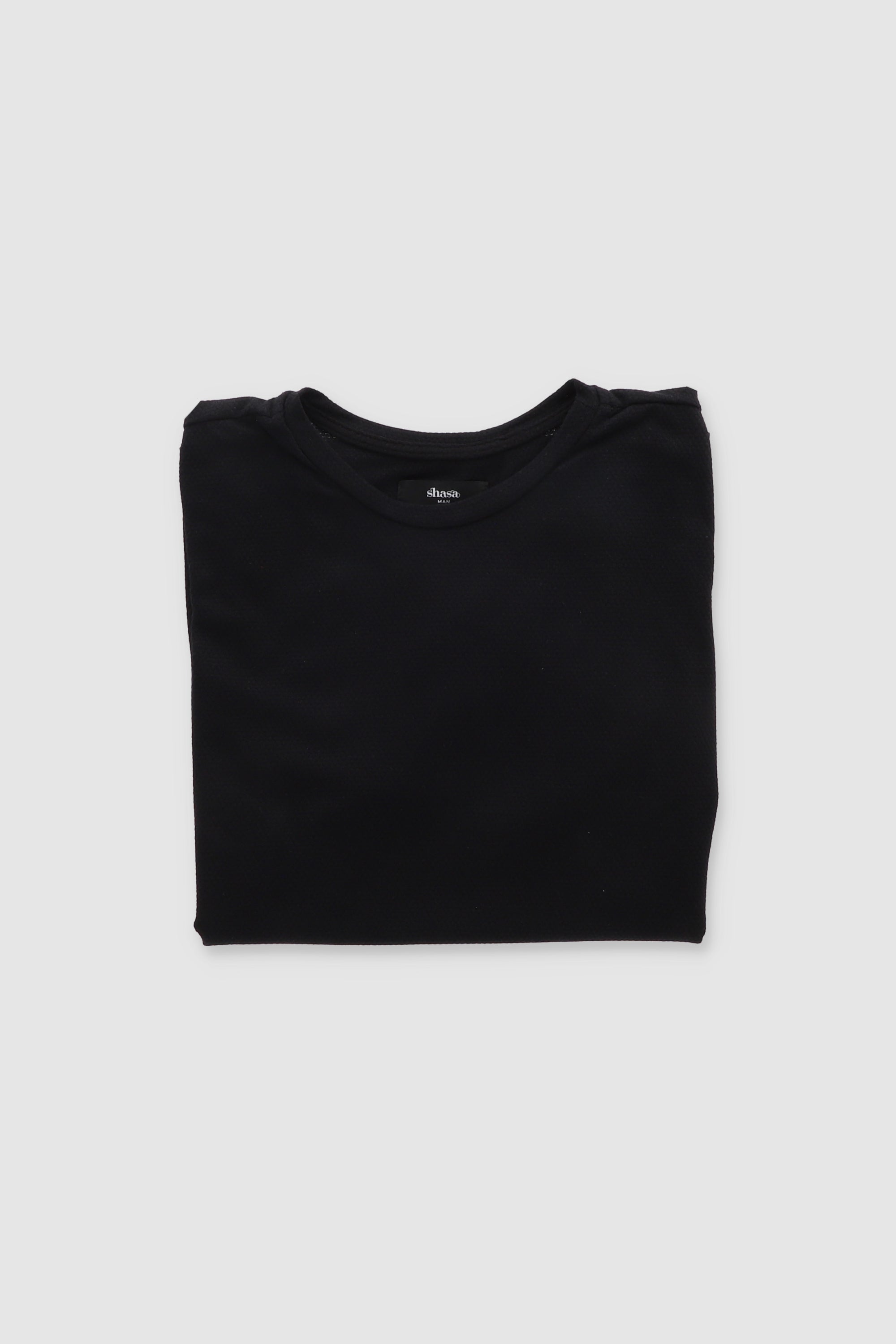 Playera cuello redondo textura waffle NEGRO