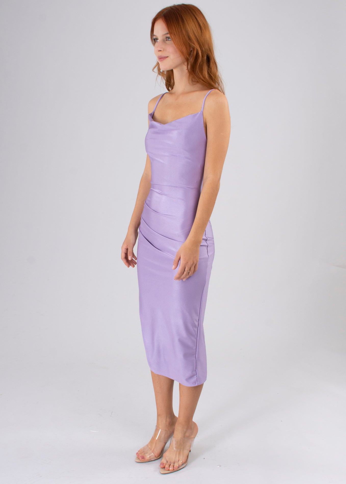 Vestido satín midi asimétrico LILA