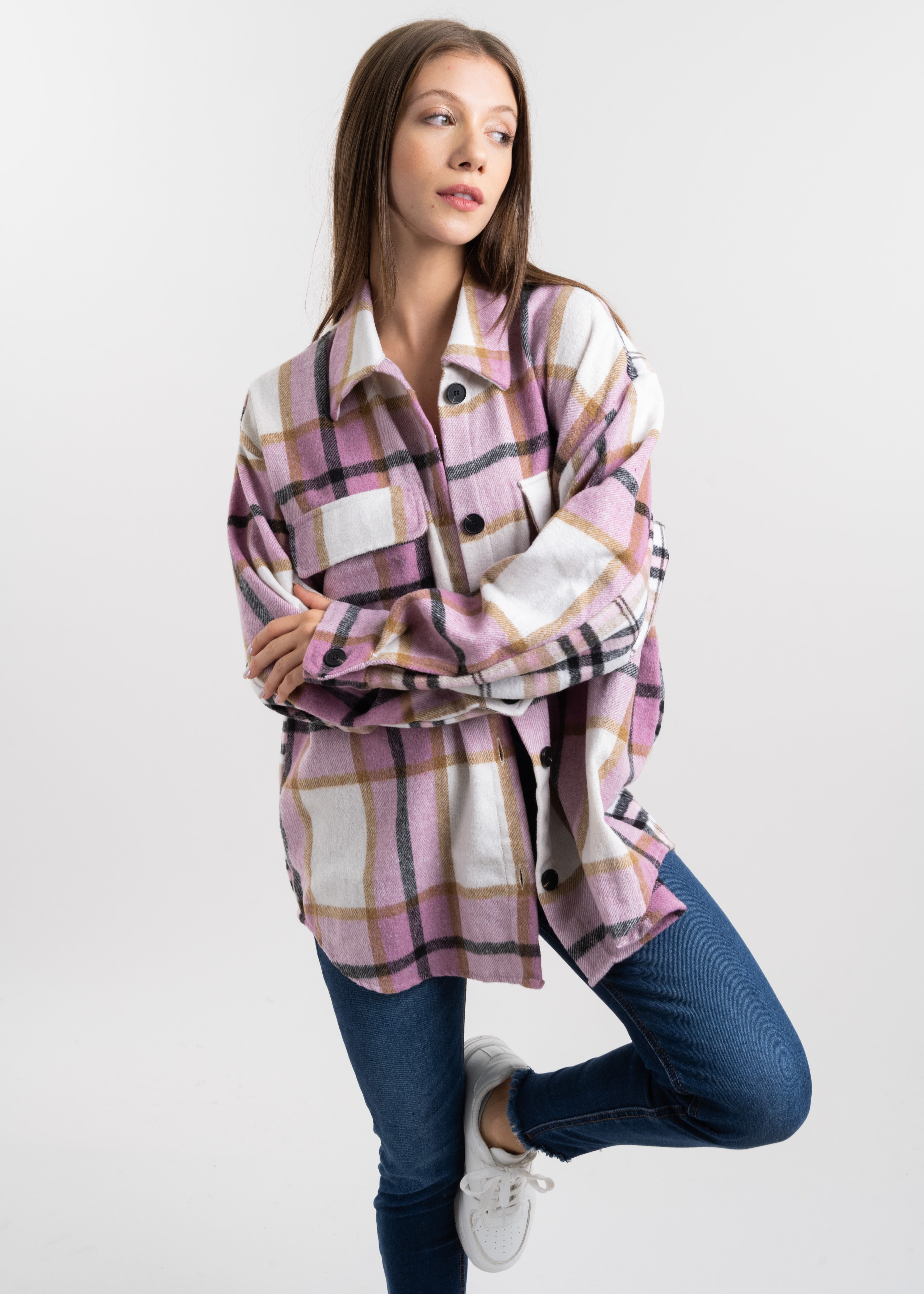 Sobrecamisa mezcla de cuadros ROSA COMBO