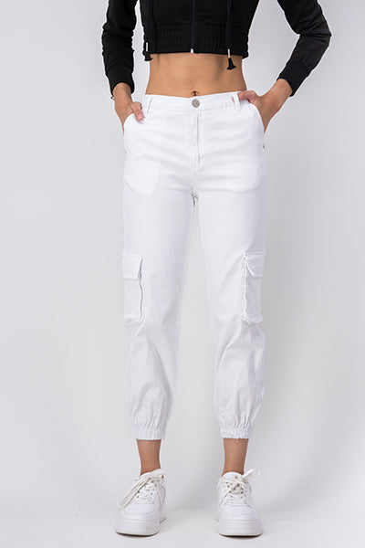 Jeans Cargo Cintura Alta Dos Bolsas BLANCO