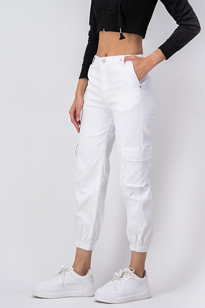 Jeans Cargo Cintura Alta Dos Bolsas BLANCO